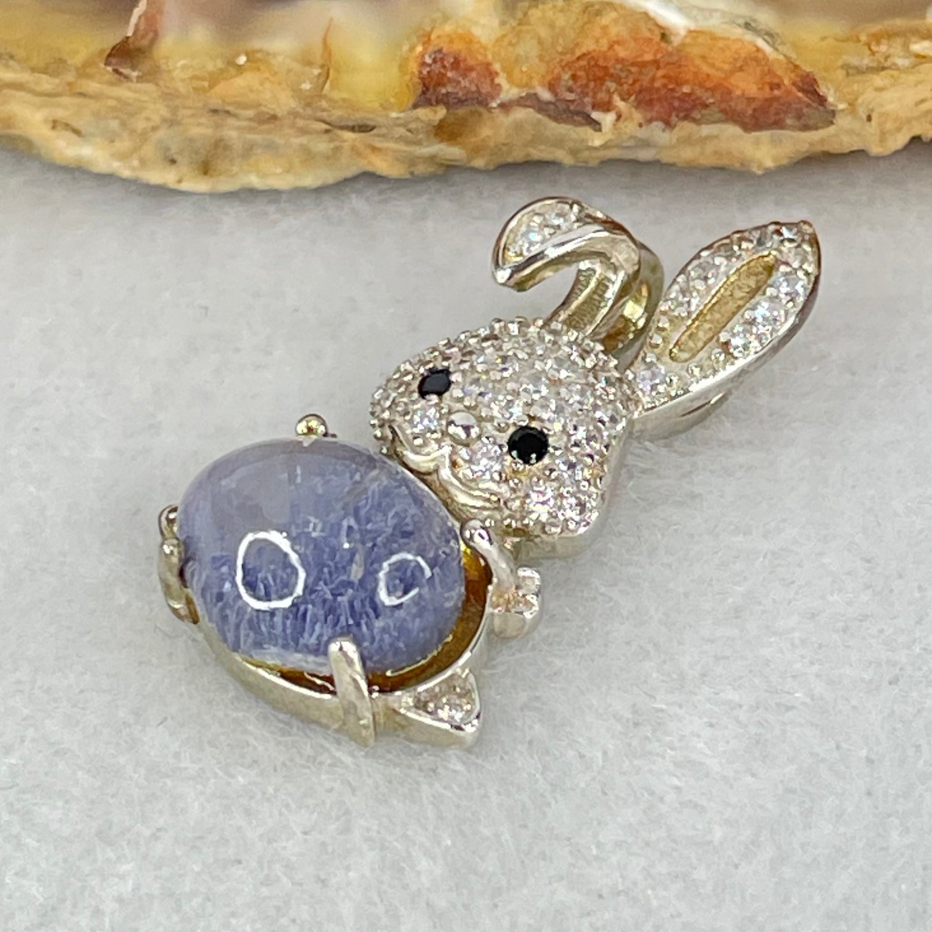 Rare Natural Blue Dumortierite Rutilated Quartz in S925 Sliver Rabbit Pendant 2.48g 9.0g 7.4 by 5.0mm - Huangs Jadeite and Jewelry Pte Ltd