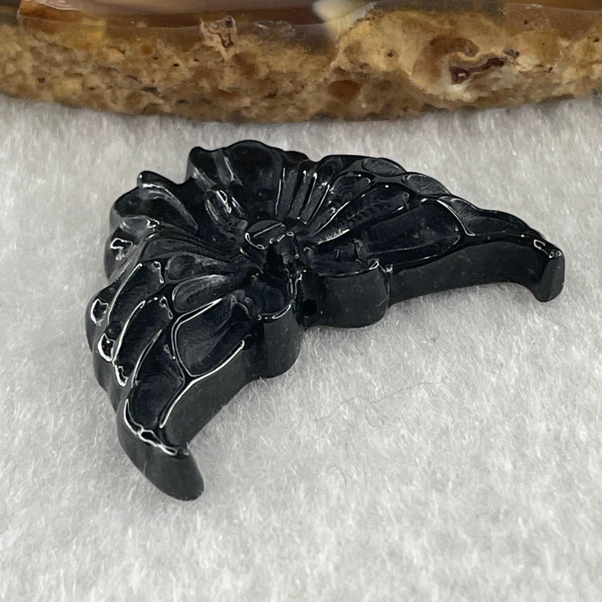 Type A Opaque Black Omphacite Butterfly Pendant Charm 5.11g 29.8 by 23.3 by 6.0mm - Huangs Jadeite and Jewelry Pte Ltd