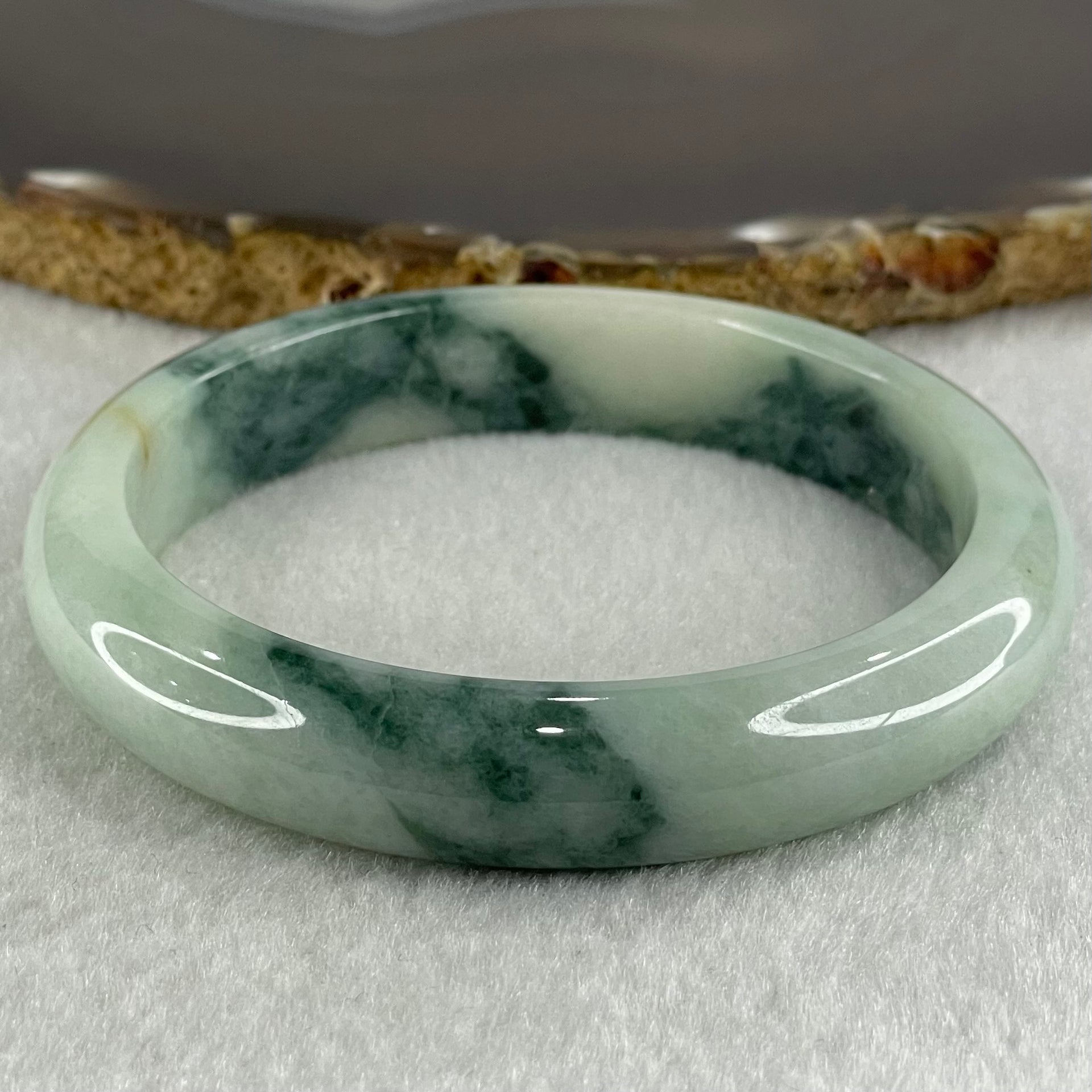 Type A Light Blueish Green with Dark Blueish Green Piao Hua and Red Spots Jadeite Bangle 52.08g Internal Diameter 58.6mm 12.2 by 7.8mm (Close to Perfect) - Huangs Jadeite and Jewelry Pte Ltd
