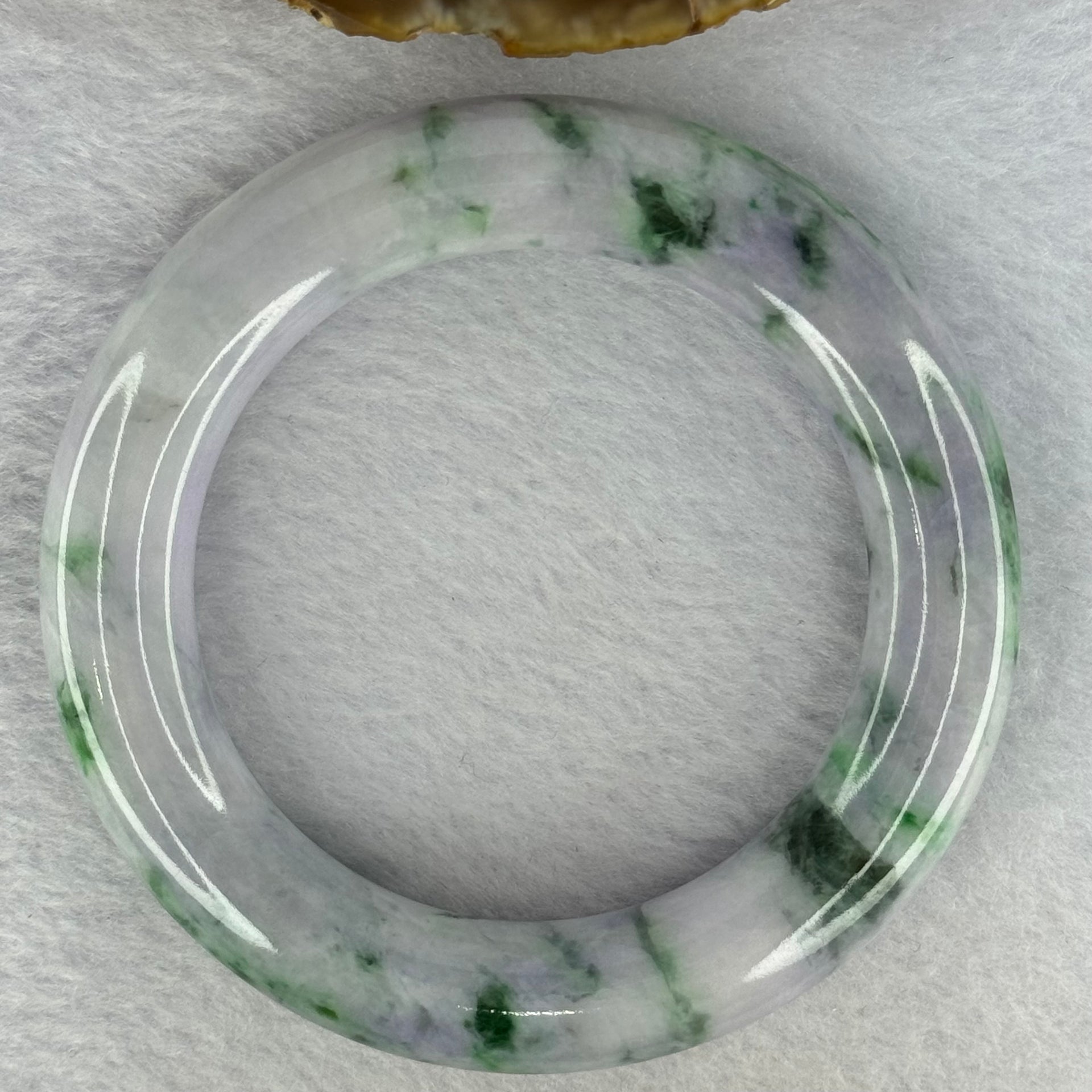 Type A Lavender with Spicy Green Piao Hua Jadeite Bangle Internal Diameter 58.8mm 99.19g 12.7 by 13.3mm (Slight Internal Line) - Huangs Jadeite and Jewelry Pte Ltd