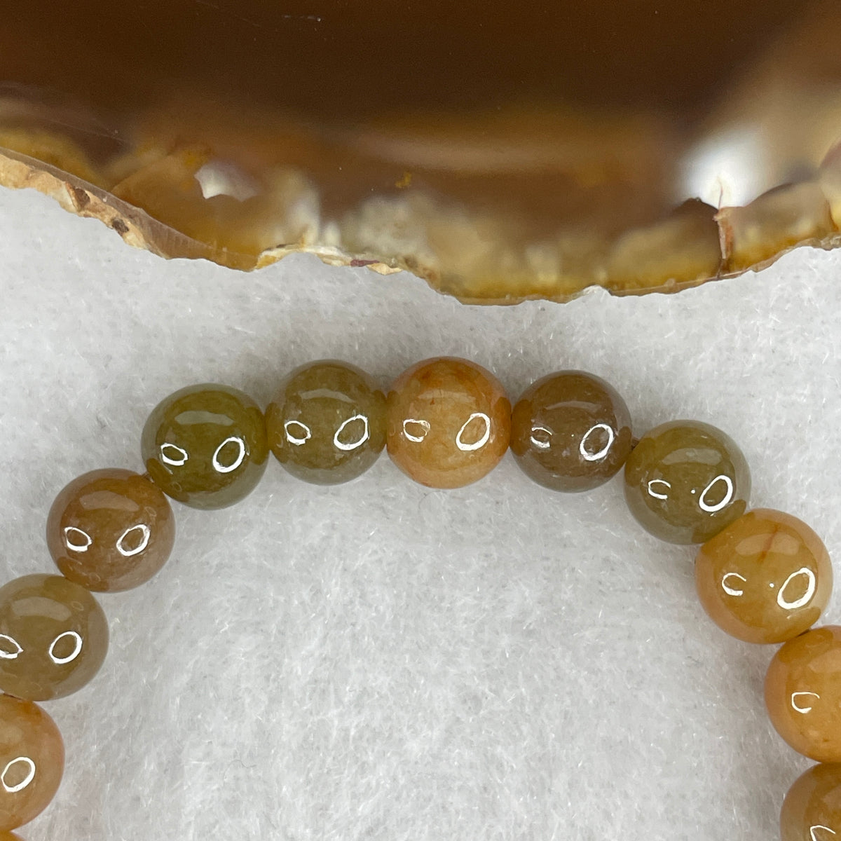 Natural Type A Brownish & Green Jadeite Beads Bracelet | 13cm with 1 Bead 14.8mm  (19.58g | 20 Beads 8.0mm Grounding Protection, Turning Fortune & Heart Harmony)