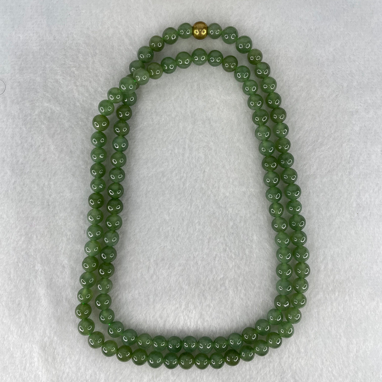 Type A Full Green Jadeite Beads Necklace 52.96g 68cm 6.7mm 108 Beads - Huangs Jadeite and Jewelry Pte Ltd