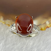 Natural Red Amber in S925 Sliver Ring (Adjustable Size) 2.57g 13.8 by 10.9 by 6.0mm - Huangs Jadeite and Jewelry Pte Ltd