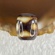 Natural Powerful Tibetan Old Oily Dark Brown with White Agate 3 Eyes Dzi Bead Heavenly Master (Tian Zhu) 三眼天诛 2.87g 13.7 by 11.0mm - Huangs Jadeite and Jewelry Pte Ltd