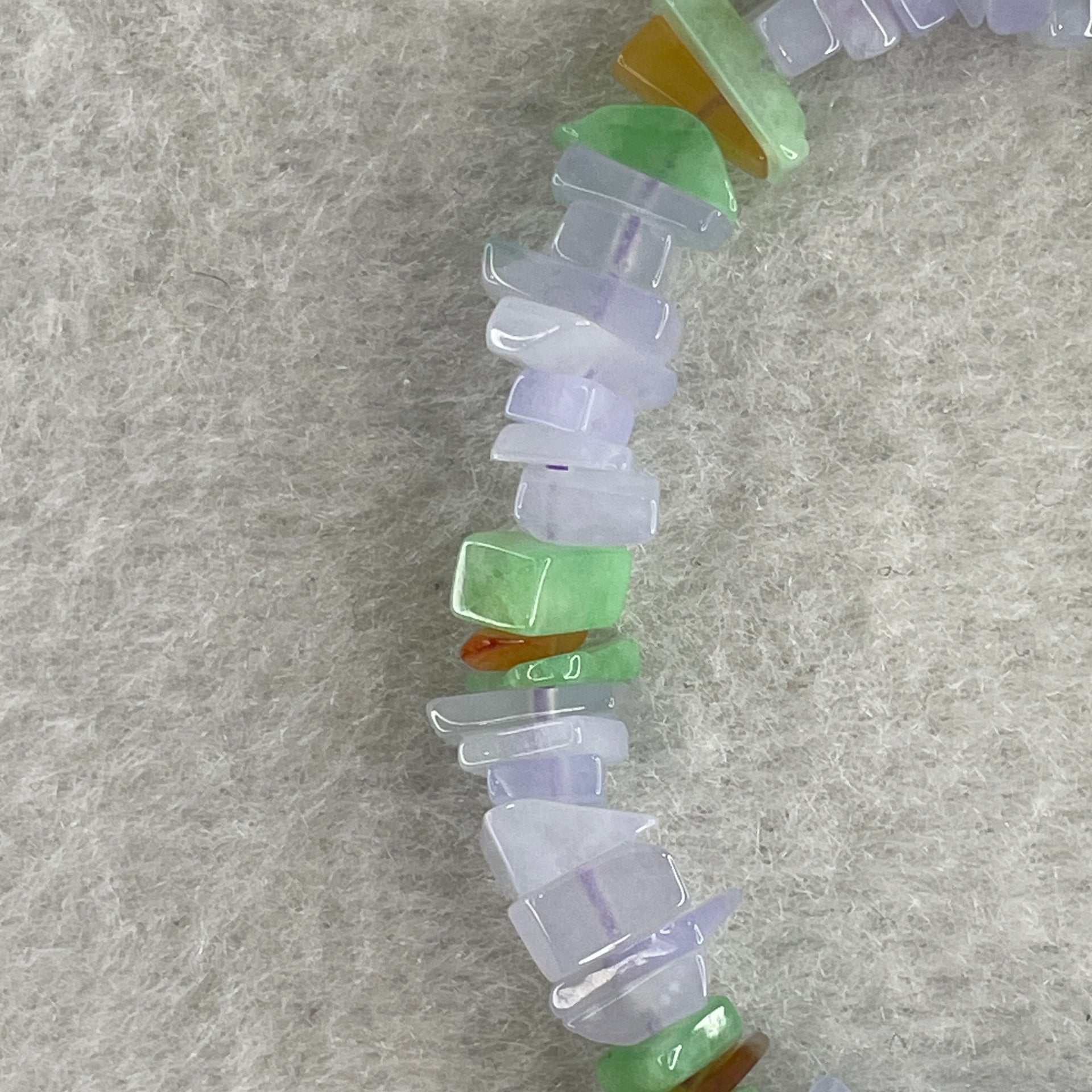 Natural Type A Lavender with Green Yellow Jadeite Irregular Bracelet 14.36g 14cm 8.2mm 94 Pcs - Huangs Jadeite and Jewelry Pte Ltd