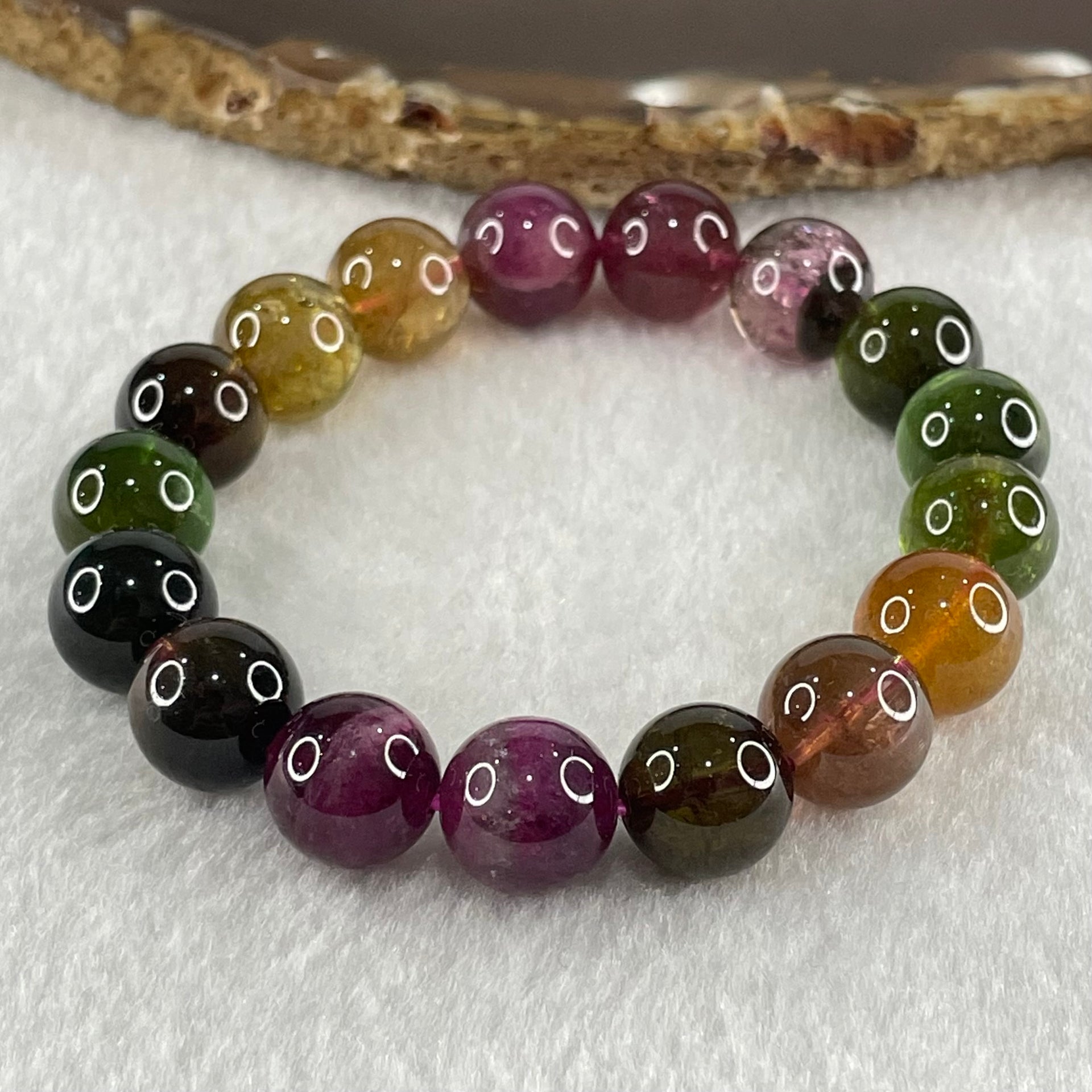 Good Grade Natural Tourmaline Crystal Bracelet 电气石 34.73g 15.5cm 10.9mm 17 Beads - Huangs Jadeite and Jewelry Pte Ltd