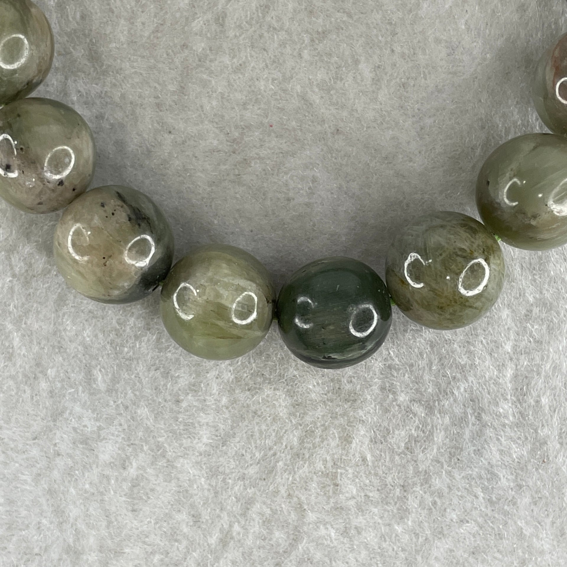Natural Green Serpentine with White and Brown Beads Bracelet 37.90g 16.5cm 11.5mm 18Beads - Huangs Jadeite and Jewelry Pte Ltd