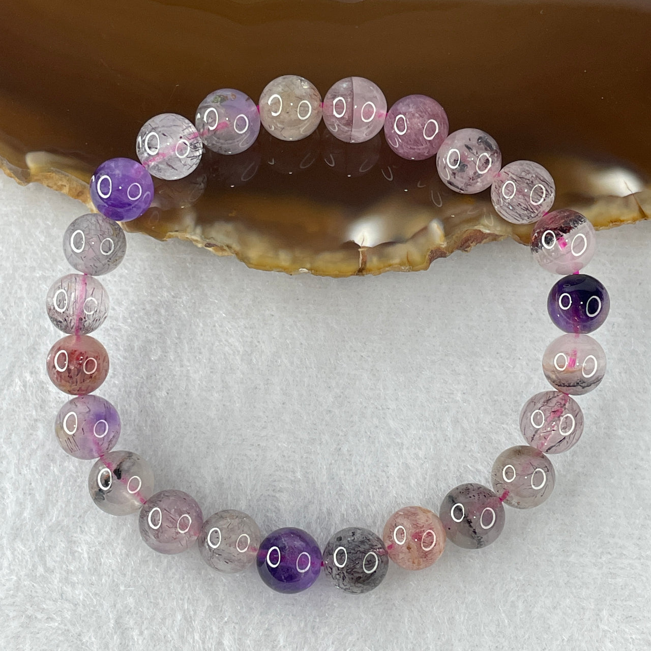 Certified Above-Average Grade Natural Super 7 Crystal Beads Bracelet | Fluid High-Clarity Elegant Strand | Authentic Sacred Seven Multi-Mineral Inclusions Quartz Spiritual Catalyst & Auric Shield Bracelet (15.28g | 15cm Length | 7.9mm | 24 Beads)