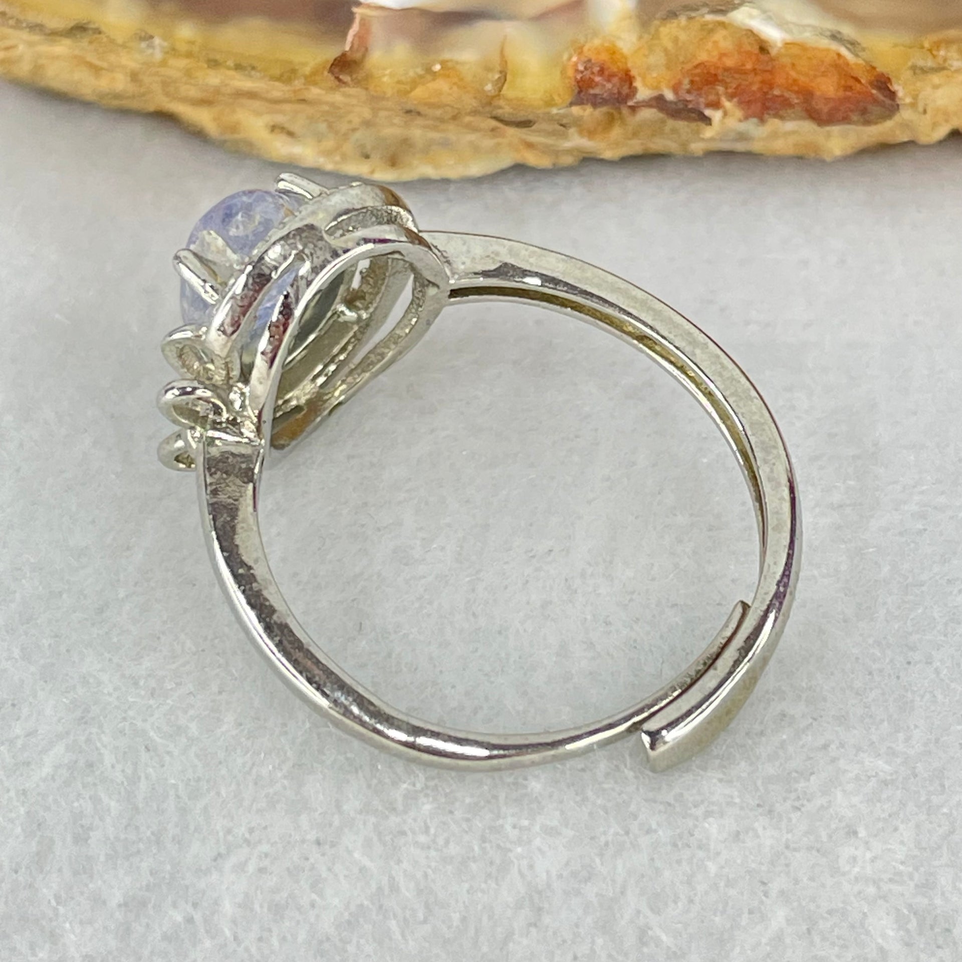 Rare Good Grade Natural Blue Dumortierite Rutilated Quartz in S925 Sliver Ring (Adjustable Size) 2.23g 9.8 by 6.7 by 3.6mm - Huangs Jadeite and Jewelry Pte Ltd