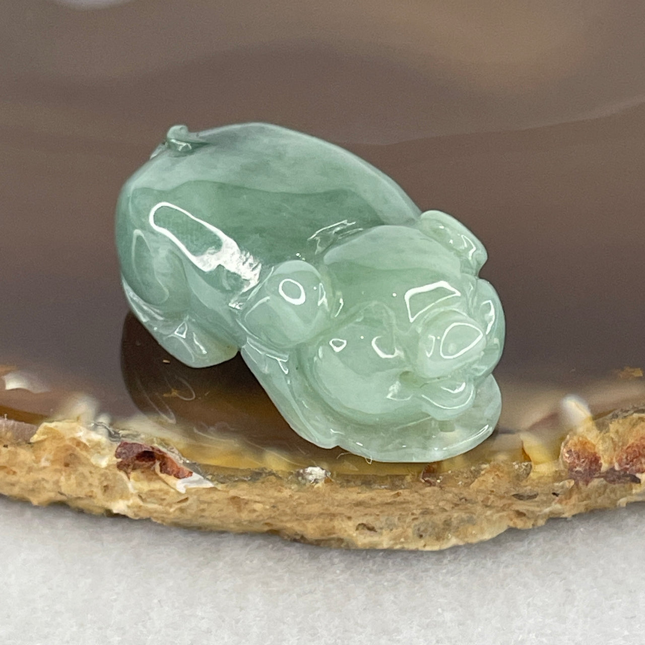 Natural Type A Blueish Green Jadeite Pig Charm Pendant | 100% Untreated Hand-Carved Zodiac Fortune Talisman | Solid Feicuai Jadeite Charm Pendant (12.33g | 30.0 × 17.5 × 11.4mm)