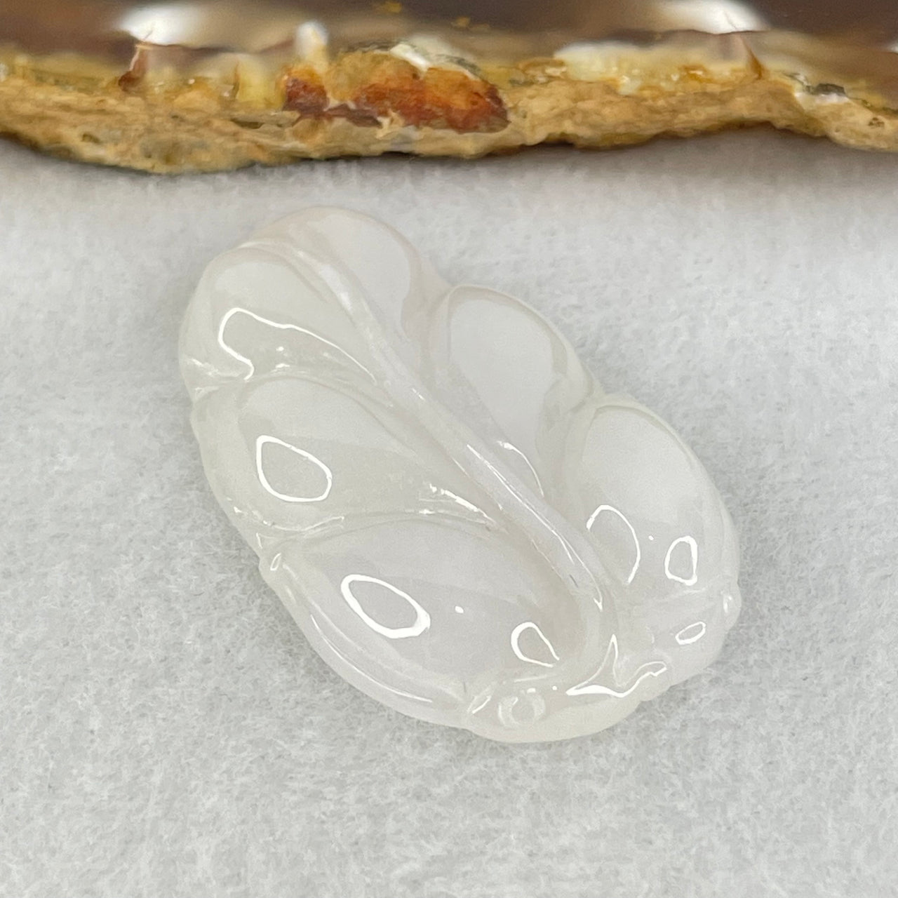 Type A White Jadeite Leaf Pendant 9.78g 40.5 by 23.9 by 6.3mm - Huangs Jadeite and Jewelry Pte Ltd