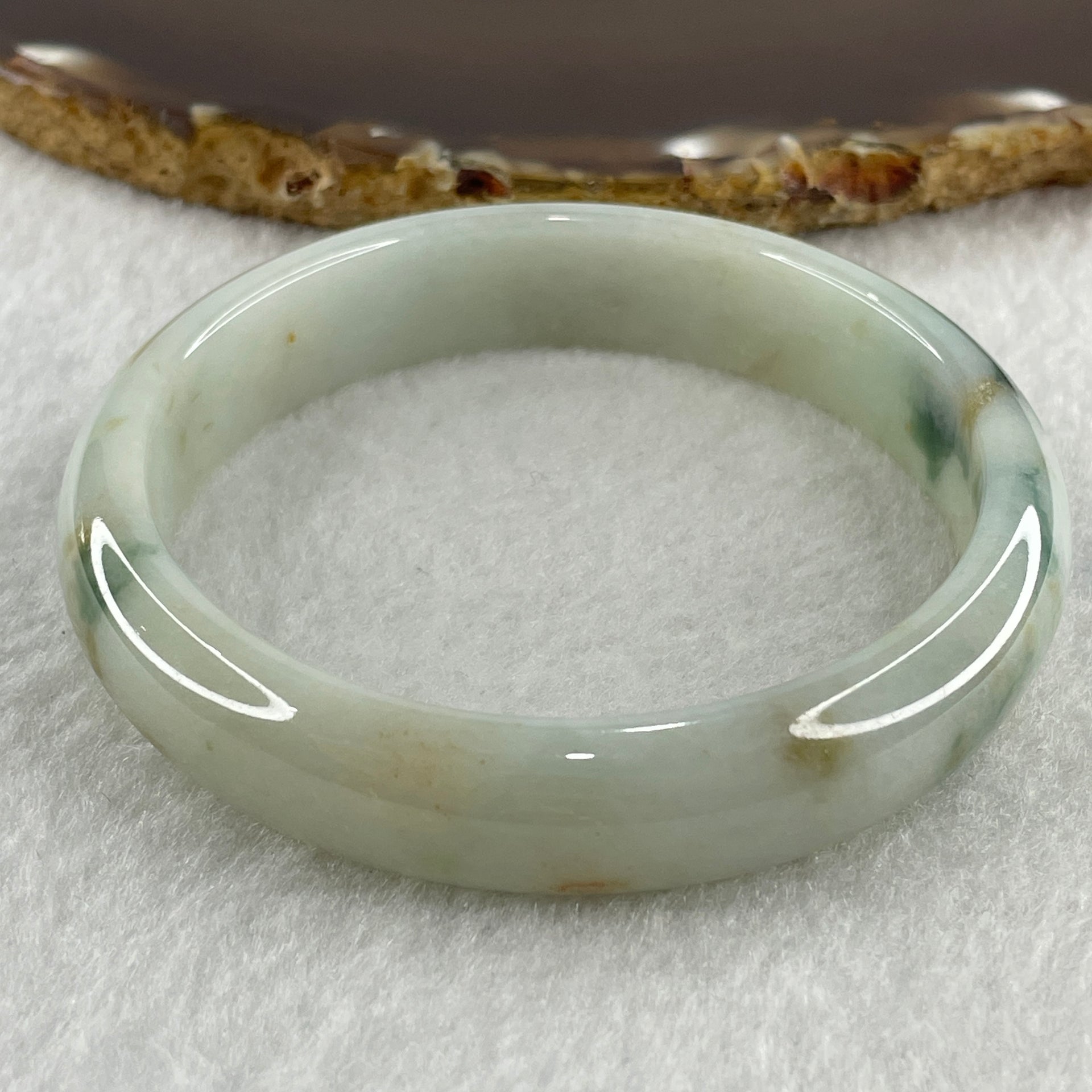 Type A Natural Light Green with Dark Green and Yellow Piao Hua Jadeite Bangle 47.89g Inner Diameter 58.3mm 12.8 by 7.6mm (Very Slight External Line) - Huangs Jadeite and Jewelry Pte Ltd