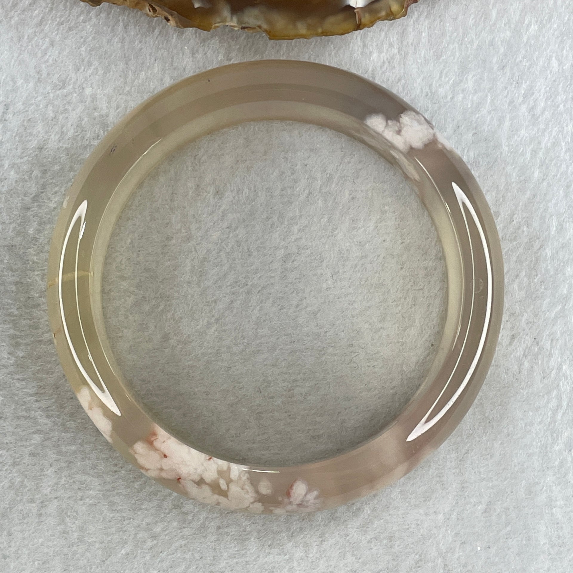 Natural Faint Yellow with Faint Lavender Flower Agate Bangle 56.68g Internal Diameter 59.2mm 15.8 by 8.9mm (Perfect) - Huangs Jadeite and Jewelry Pte Ltd