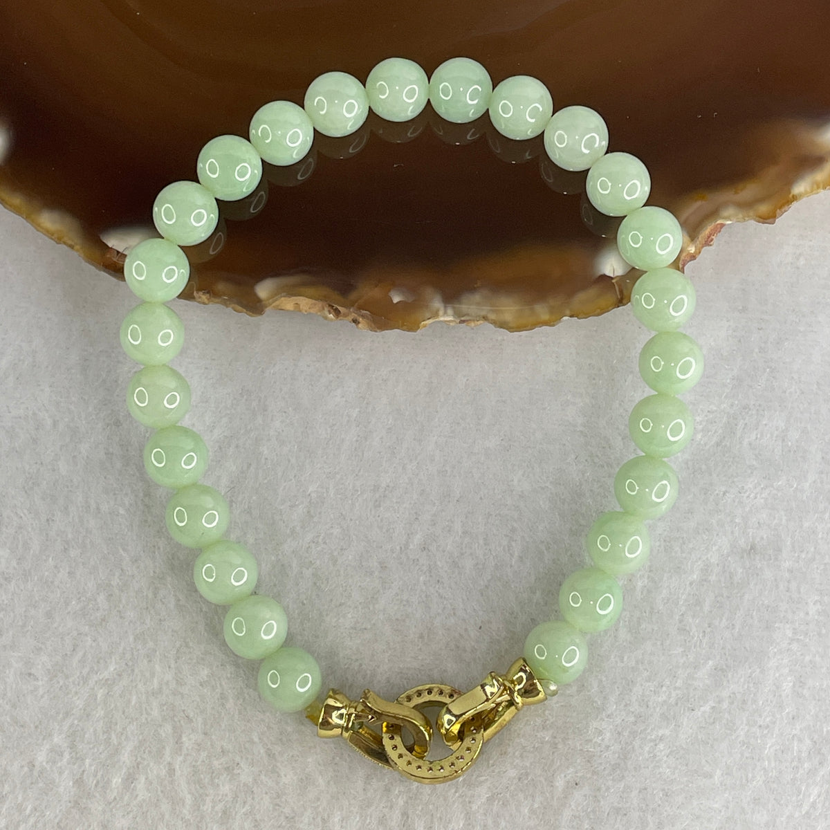 Natural Type A Apple Green Jadeite Beads Bracelet | (22.14g | 19cm | 7.7mm | 25 Beads | Heart Chakra Radiance, Steady Wealth "Zheng Cai" Anchor & Feng Shui Prosperity Talisman)