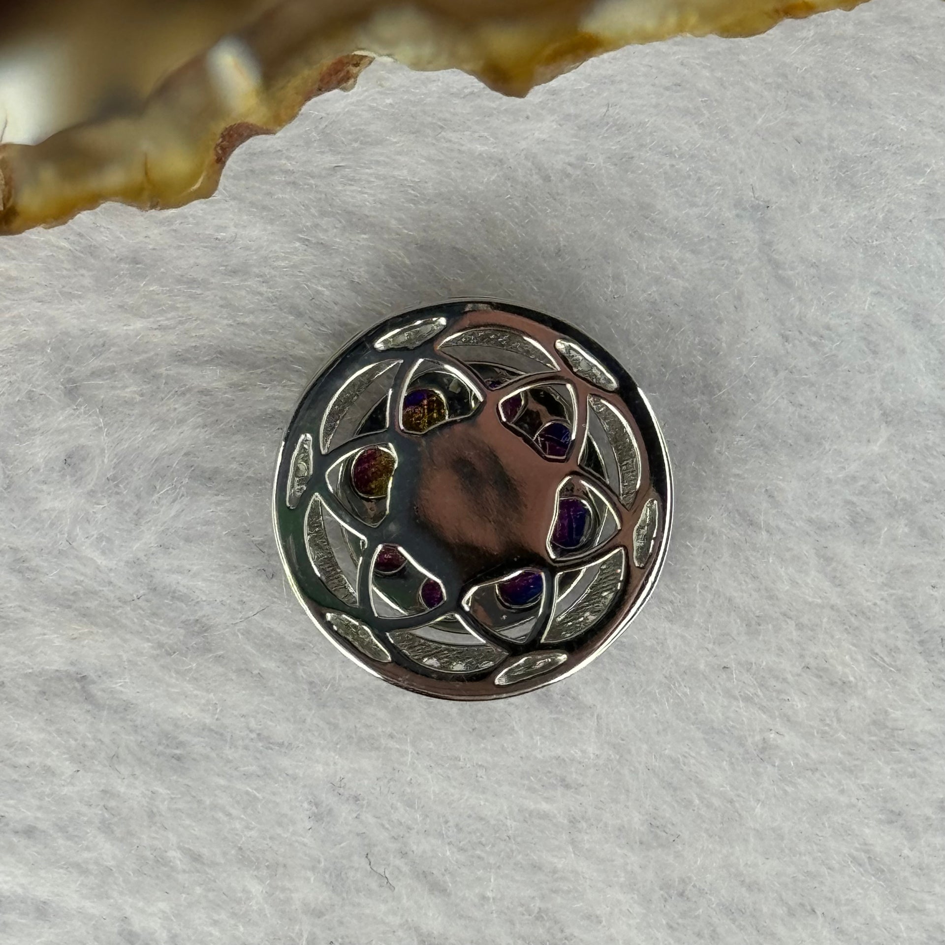 Natural Meteorite Spinning High Energy Feng Shui Charm in S925 Silver with Crystals For Necklace / Bracelet (Purple with Yellow Color) 4.10g 16.8 by 7.3mm - Huangs Jadeite and Jewelry Pte Ltd