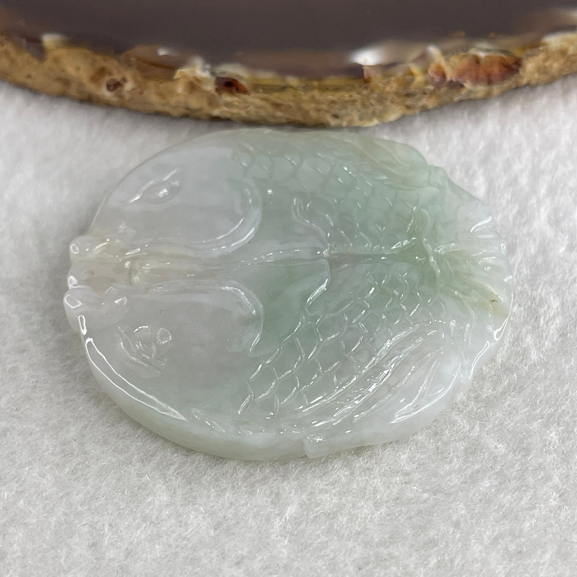 Natural Type A Light Lavender with Green Piao Hua Jadeite Double Fish Pendant 36.55g 52.1 by 6.3mm - Huangs Jadeite and Jewelry Pte Ltd