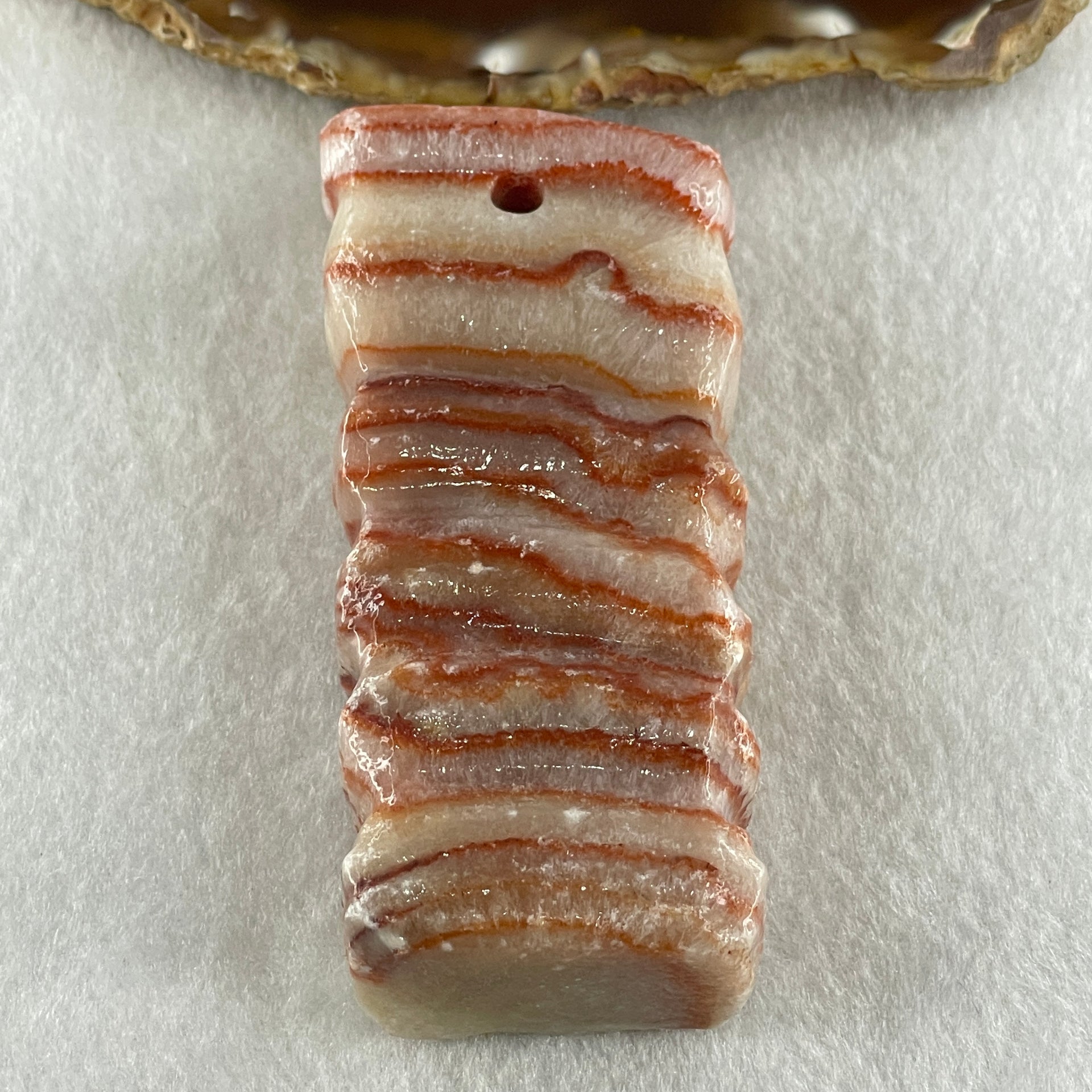 Natural Red Calcite Pork Belly Meat Look Alike Display or handplay 170.54g 39.5 by 23.8 by 90.6mm - Huangs Jadeite and Jewelry Pte Ltd