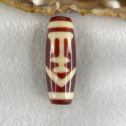 Natural Powerful Tibetan Old Oily Red White Agate One Eye Gold Metal Element Dzi Bead Heavenly Master (Tian Zhu) 一眼金天珠 10.48g 37.6 by 13.2mm - Huangs Jadeite and Jewelry Pte Ltd