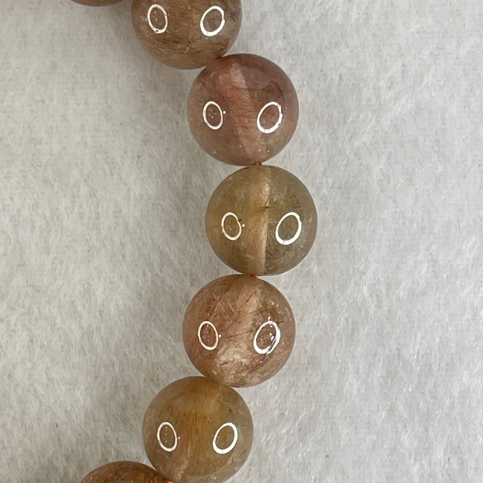 Average Grade Natural Copper Rutilated Quartz Beads Bracelet 40.96g 16cm 12.1mm 17 Beads - Huangs Jadeite and Jewelry Pte Ltd