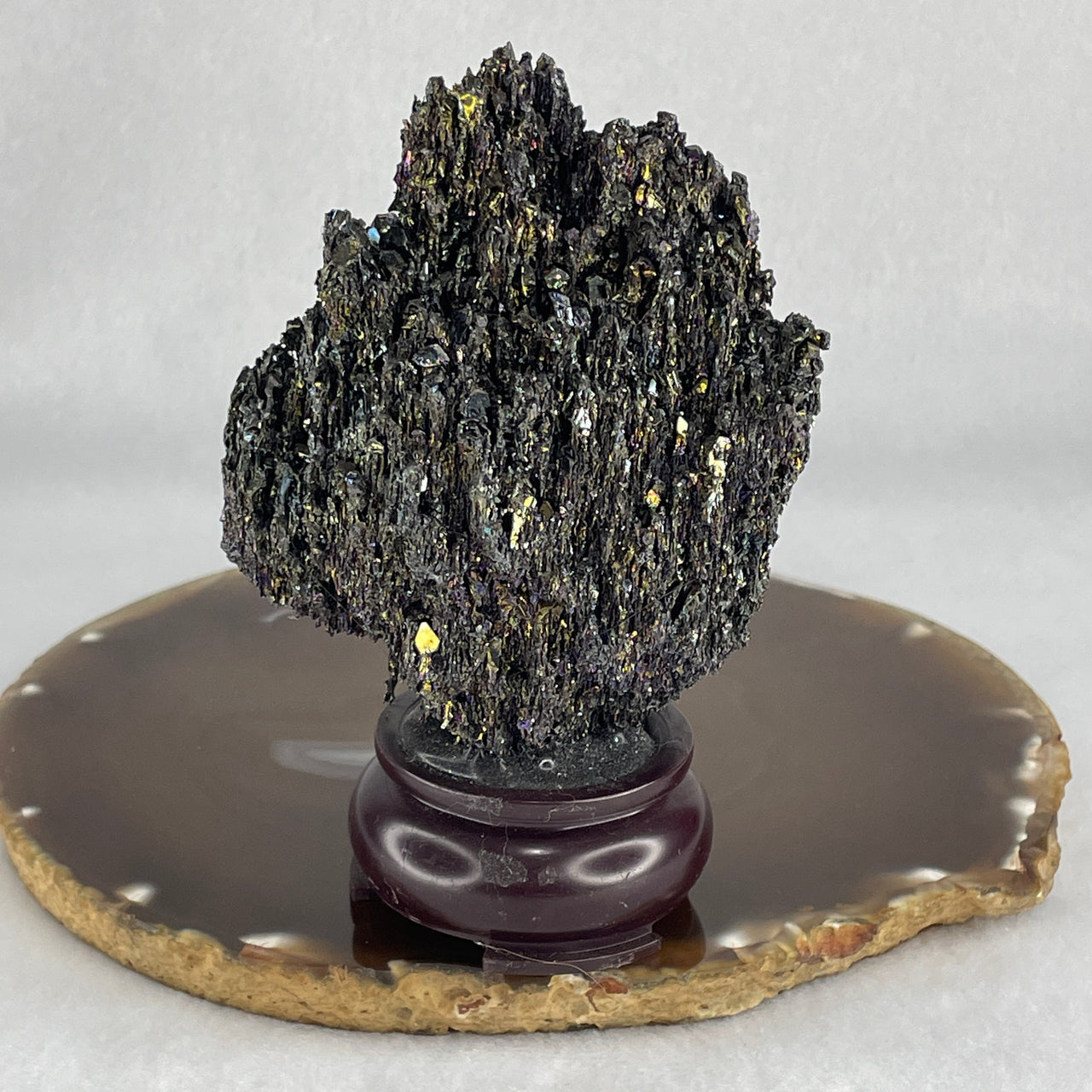 Natural Black Moissanite Rough Display wit Wooden Stand 140.35g 71.7 by 47.5 by 108.5mm - Huangs Jadeite and Jewelry Pte Ltd