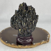 Natural Black Moissanite Rough Display wit Wooden Stand 140.35g 71.7 by 47.5 by 108.5mm - Huangs Jadeite and Jewelry Pte Ltd