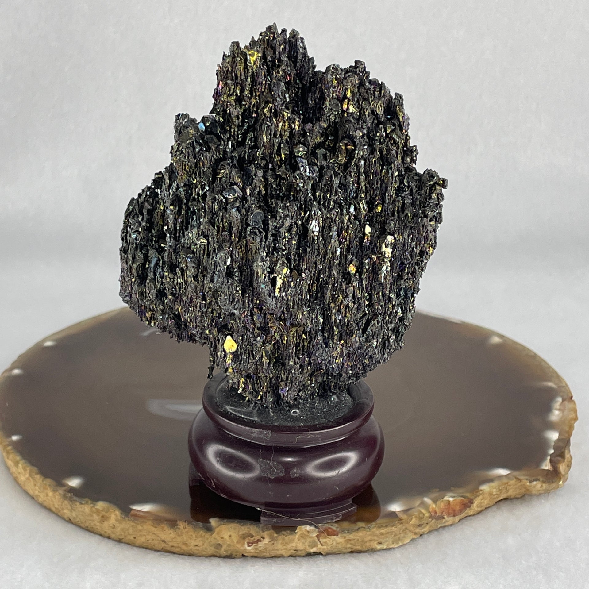 Natural Black Moissanite Rough Display wit Wooden Stand 140.35g 71.7 by 47.5 by 108.5mm - Huangs Jadeite and Jewelry Pte Ltd