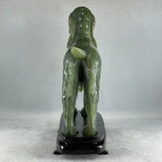 Natural Green with Yellow Serpentine Male Dog with Wooden Stand Feng Shui Display 1,780.3g 220.0 by 82.0 by 220.0mm - Huangs Jadeite and Jewelry Pte Ltd