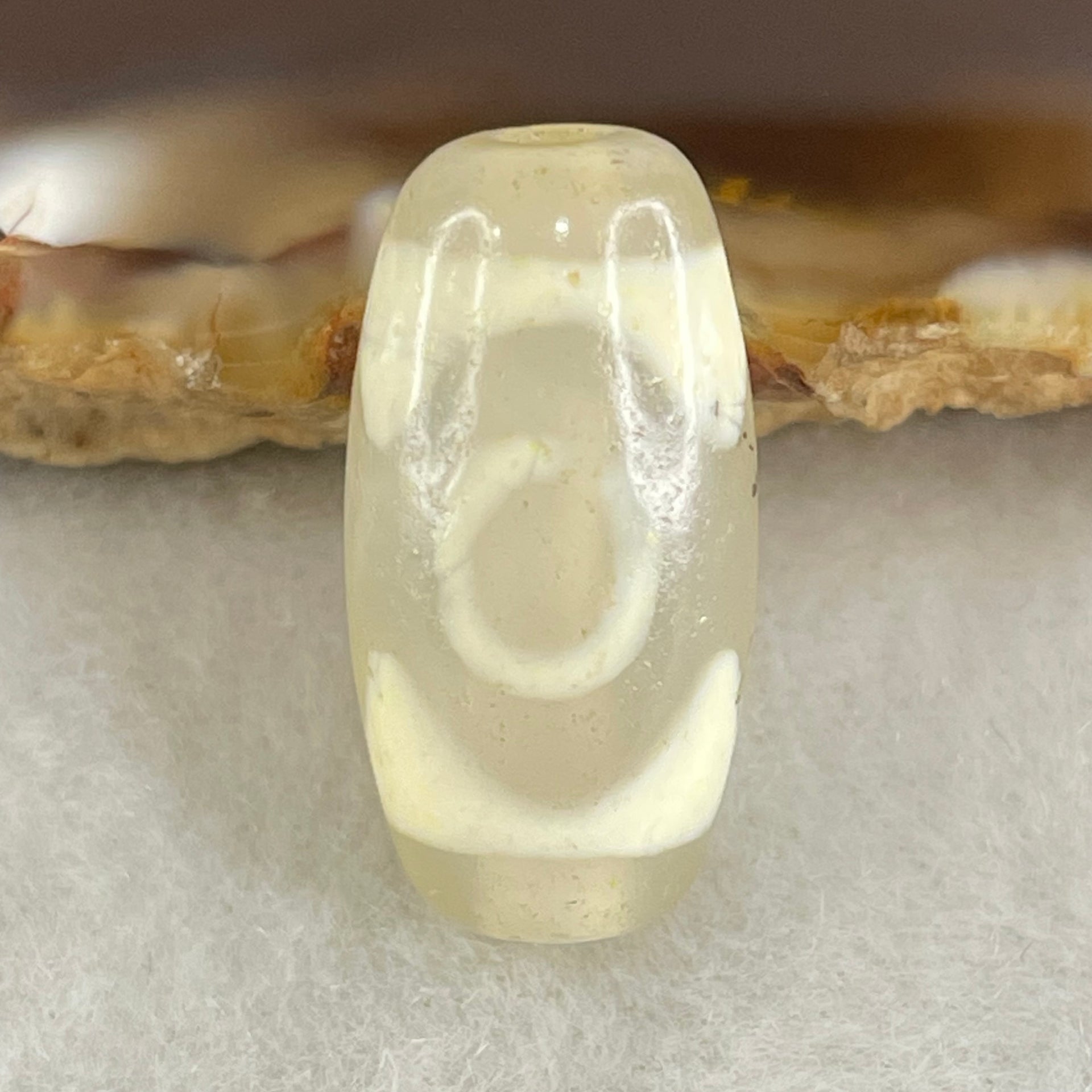 Natural Powerful Tibetan Old Oily Agate 3 Eyes Dzi Bead Heavenly Master (Tian Zhu) 三眼天诛 3.14g 20.2 by 10.3mm - Huangs Jadeite and Jewelry Pte Ltd