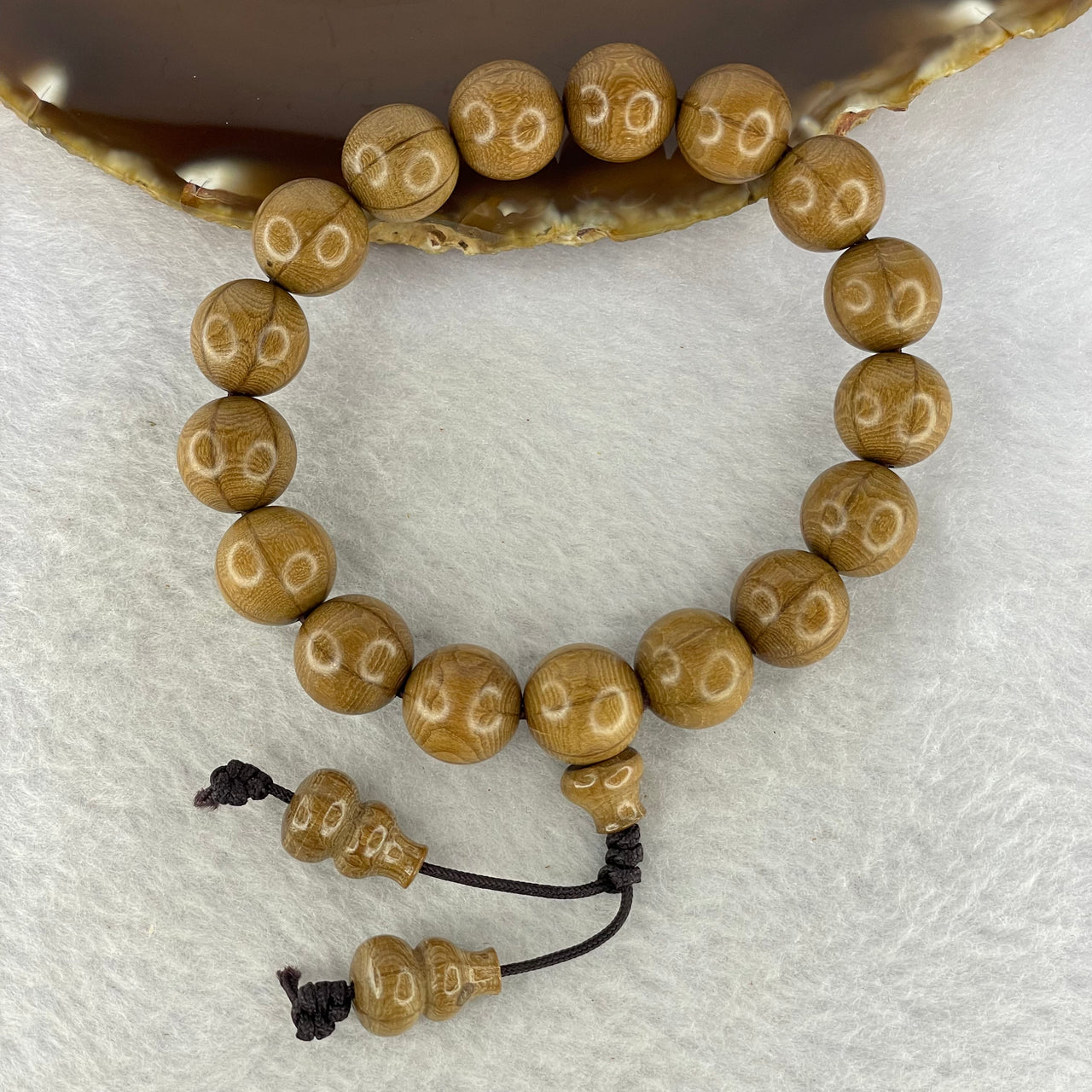 Natural Liu Dao Mu Abelia Wood 六道木 Beads Bracelet 18.47g 12.8mm 17 Beads + 2 Hulu Beads - Huangs Jadeite and Jewelry Pte Ltd