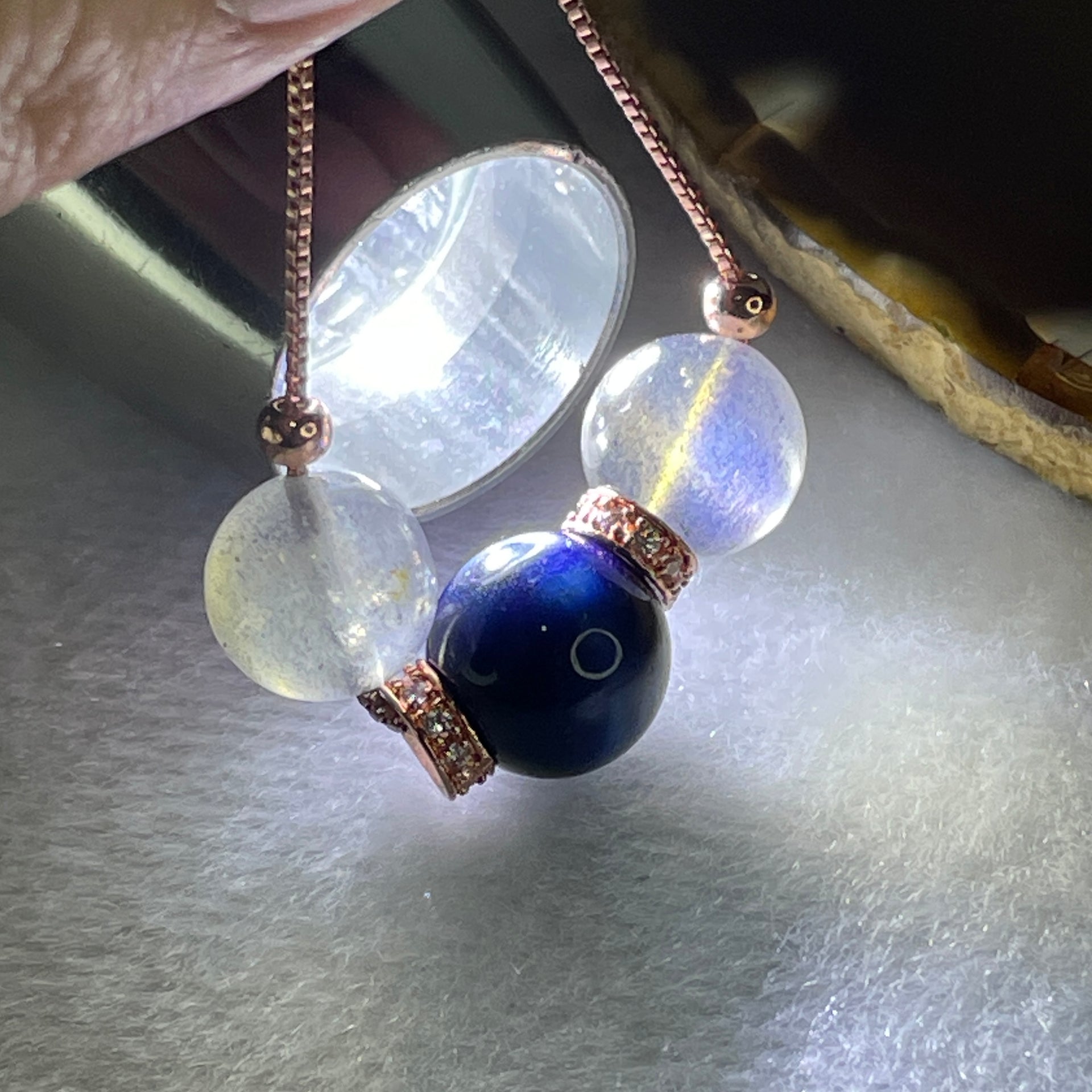 Natural-Labradorite-with-Blue-Tiger-Eyes-Quartz-Beads-Necklace-6.92g-42cm-10.4mm-1-Bead-9.7mm-2-Beads-Huangs-Jadeite-and-Jewelry-Pte-Ltd