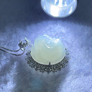 Type A Faint Green Lavender Milo Buddha with Crystals in S925 Sliver Pendant and Necklace 6.77g 16.5 by 16.5 by 7.5mm - Huangs Jadeite and Jewelry Pte Ltd