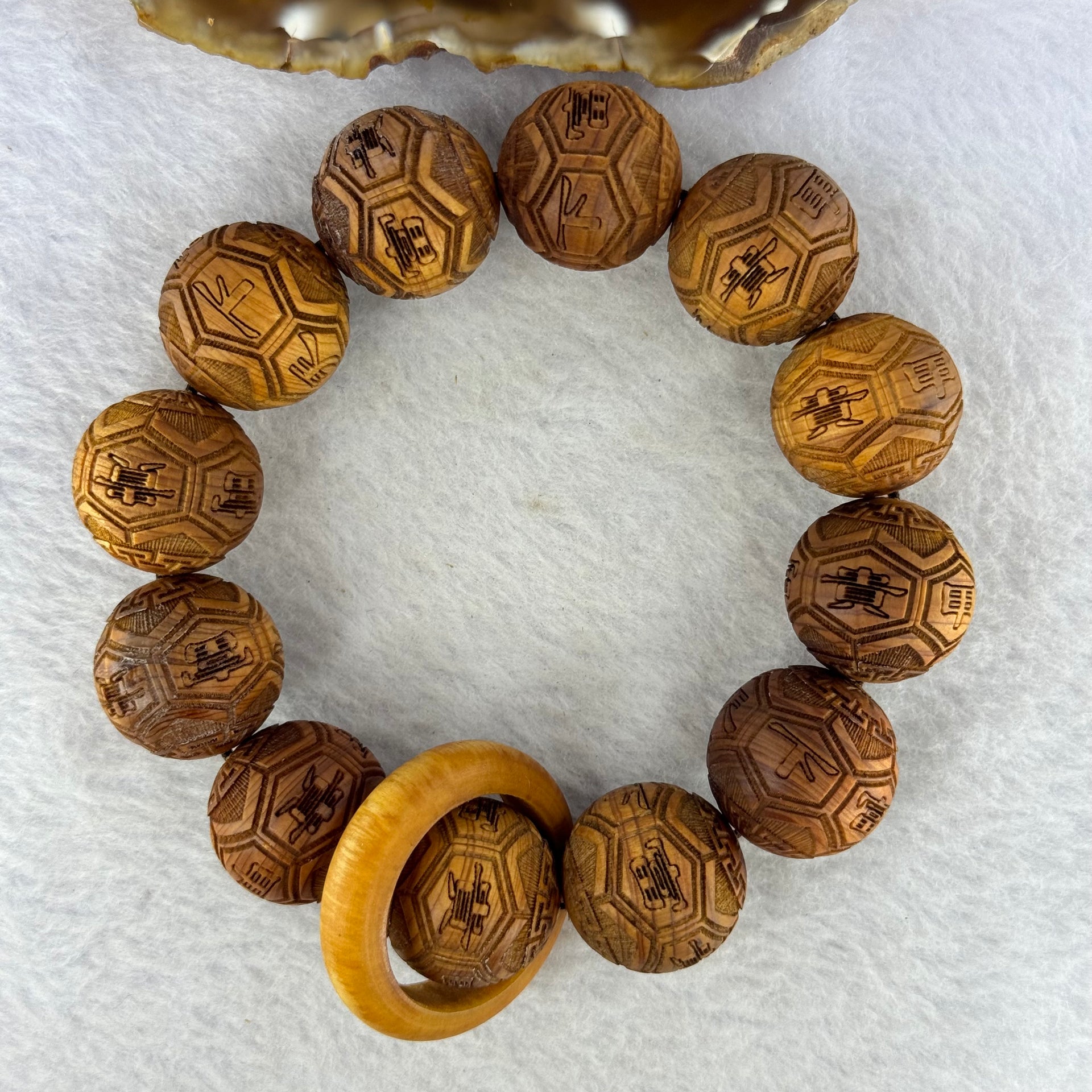 Natural Yabai Prosperity Beads Bracelet for Wealth Attraction and Retention 天然崖柏木天下富贵手链 40.70g 20.4 mm by 12 Beads / Ring 8.2 by 5.2 mm - Huangs Jadeite and Jewelry Pte Ltd