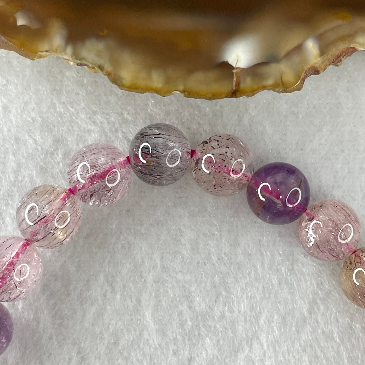 Certified Above-Average Grade Natural Super 7 Crystal Beads Bracelet | High-Fluidity Crystalline Strand | Authentic Sacred Seven Multi-Mineral Inclusions Quartz Spiritual Catalyst & Auric Shield Bracelet (17.76g | 15.5cm Length | 8.4mm | 23 Beads)