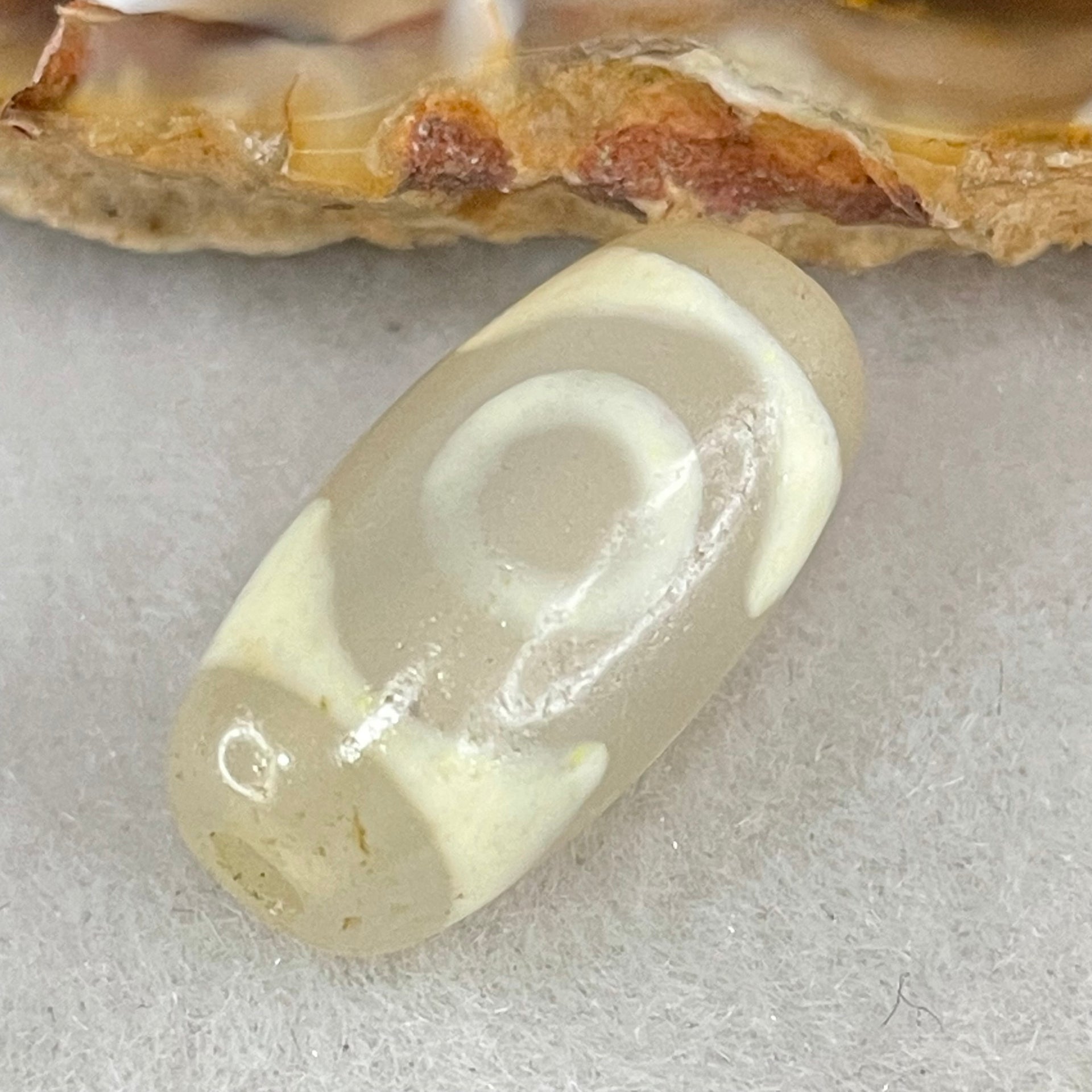 Natural Powerful Tibetan Old Oily Agate 3 Eyes Dzi Bead Heavenly Master (Tian Zhu) 三眼天诛 3.05g 19.9 by 10.4mm - Huangs Jadeite and Jewelry Pte Ltd