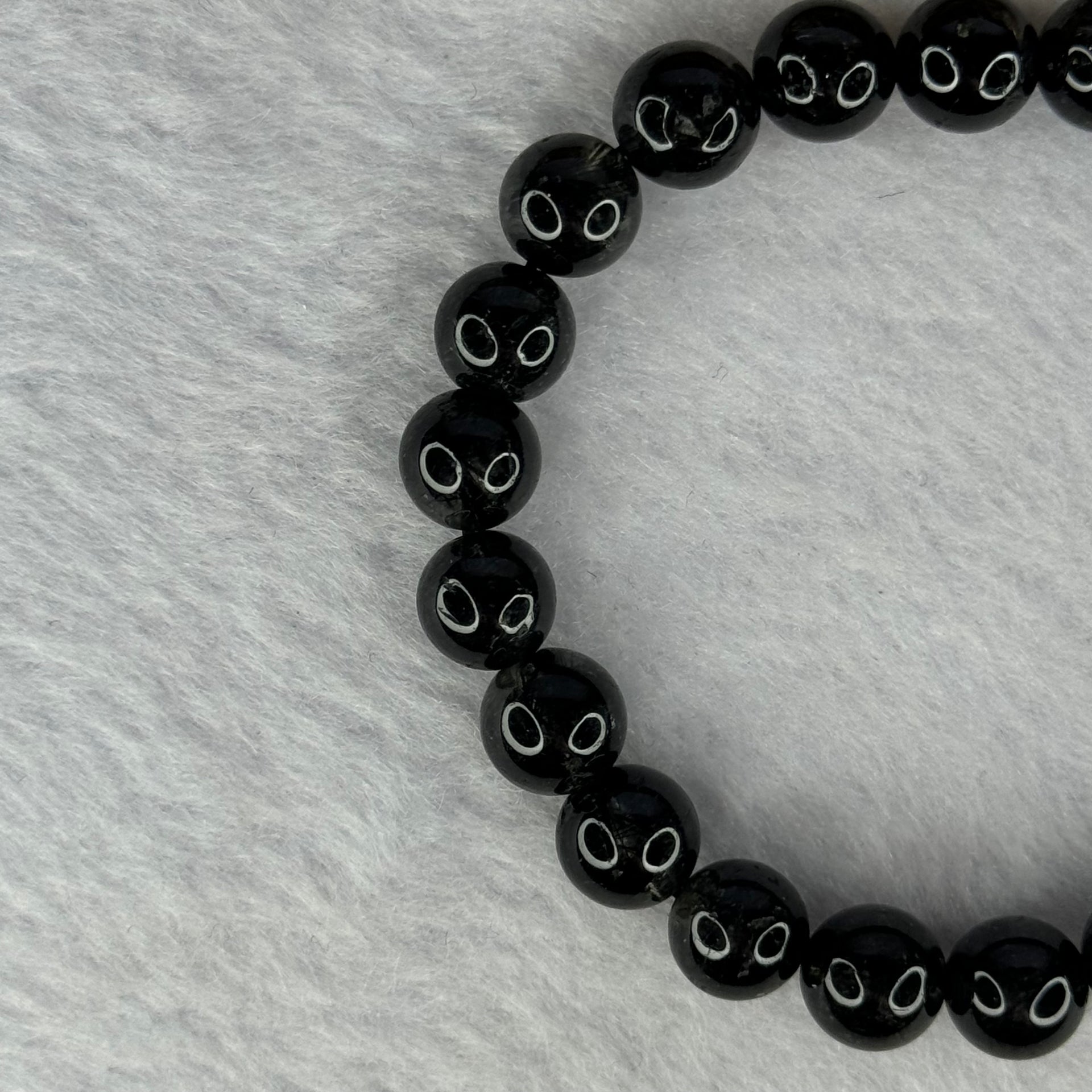 Natural Black Rutilated Quartz Beads Bracelet 天然黑发水晶手链 17.54g 15cm 8.4mm 23 Beads - Huangs Jadeite and Jewelry Pte Ltd