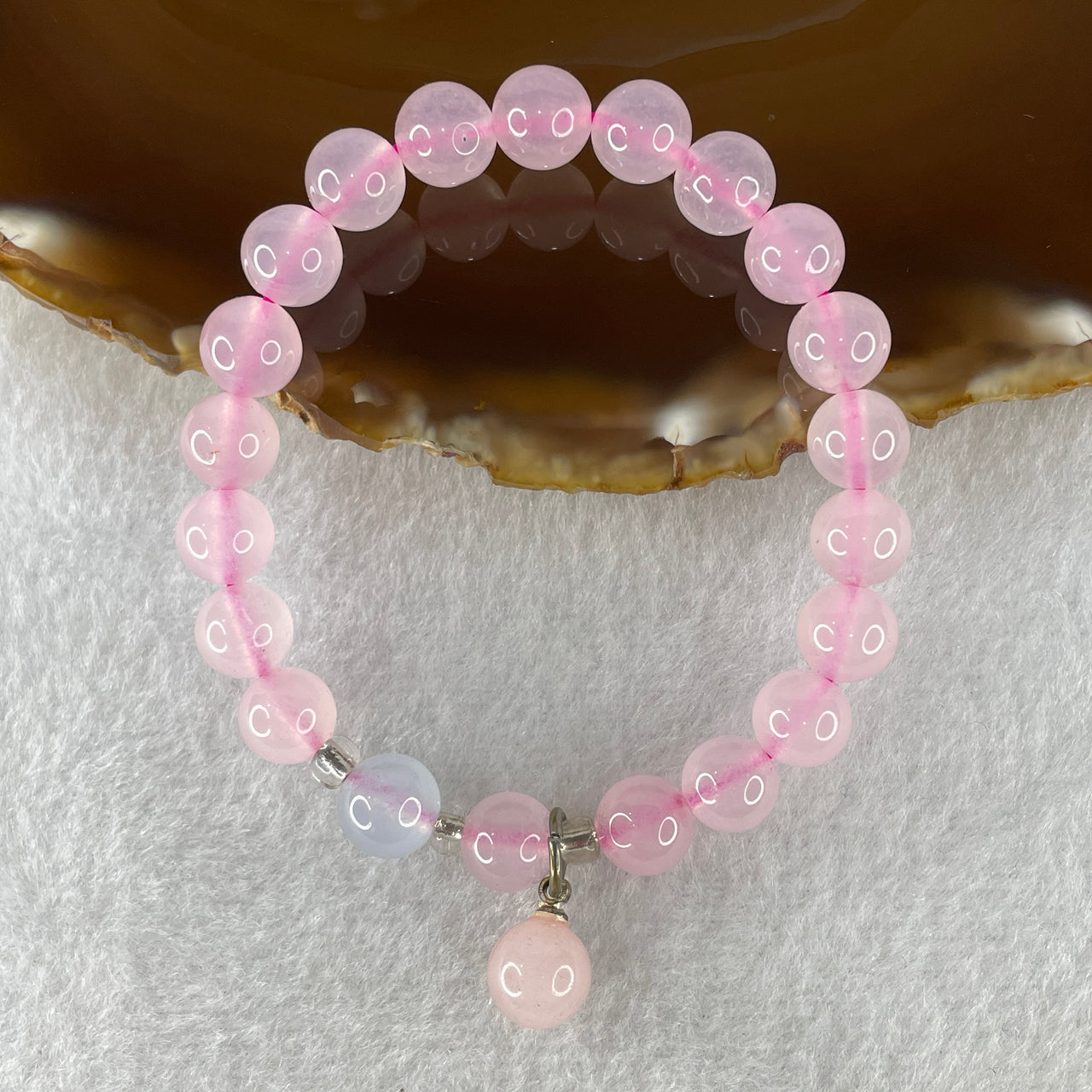 Natural Pink with Blue Chalcedony Agate Beads Bracelet 15.75g 14.5cm 8.0mm 21 Beads