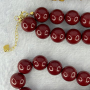 Natural Red Cinnabar Beads Necklace in S925 Sliver Gold Color Clasps 天然紫金沙项链 88.88g 40cm 12.0mm 35 Beads - Huangs Jadeite and Jewelry Pte Ltd