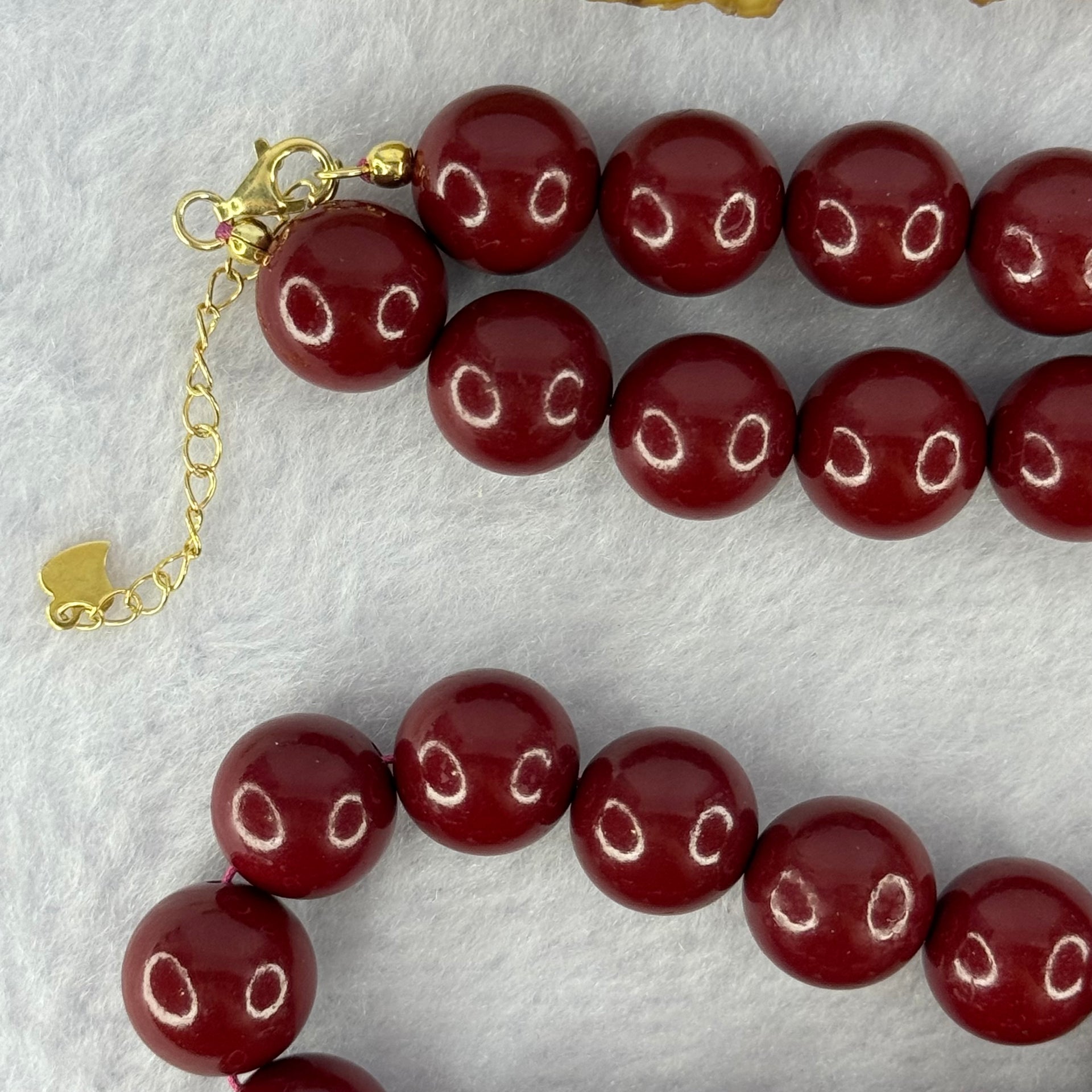 Natural Red Cinnabar Beads Necklace in S925 Sliver Gold Color Clasps 天然紫金沙项链 88.88g 40cm 12.0mm 35 Beads - Huangs Jadeite and Jewelry Pte Ltd