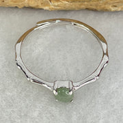 Type A Semi Icy Green Cabochon Jadeite in S925 Sliver Bamboo Ring (Adjustable Size) 0.96g 4.0 by 2.0mm - Huangs Jadeite and Jewelry Pte Ltd