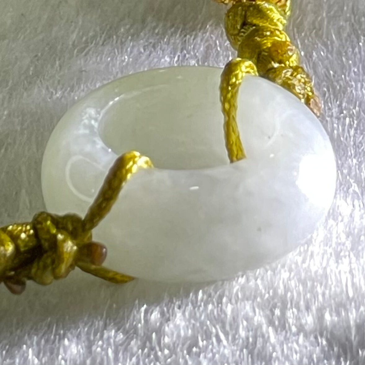 Type A Faint Lavender Jadeite Ping An Kou String Bracelet 3.09g 15.2 by 6.3mm - Huangs Jadeite and Jewelry Pte Ltd