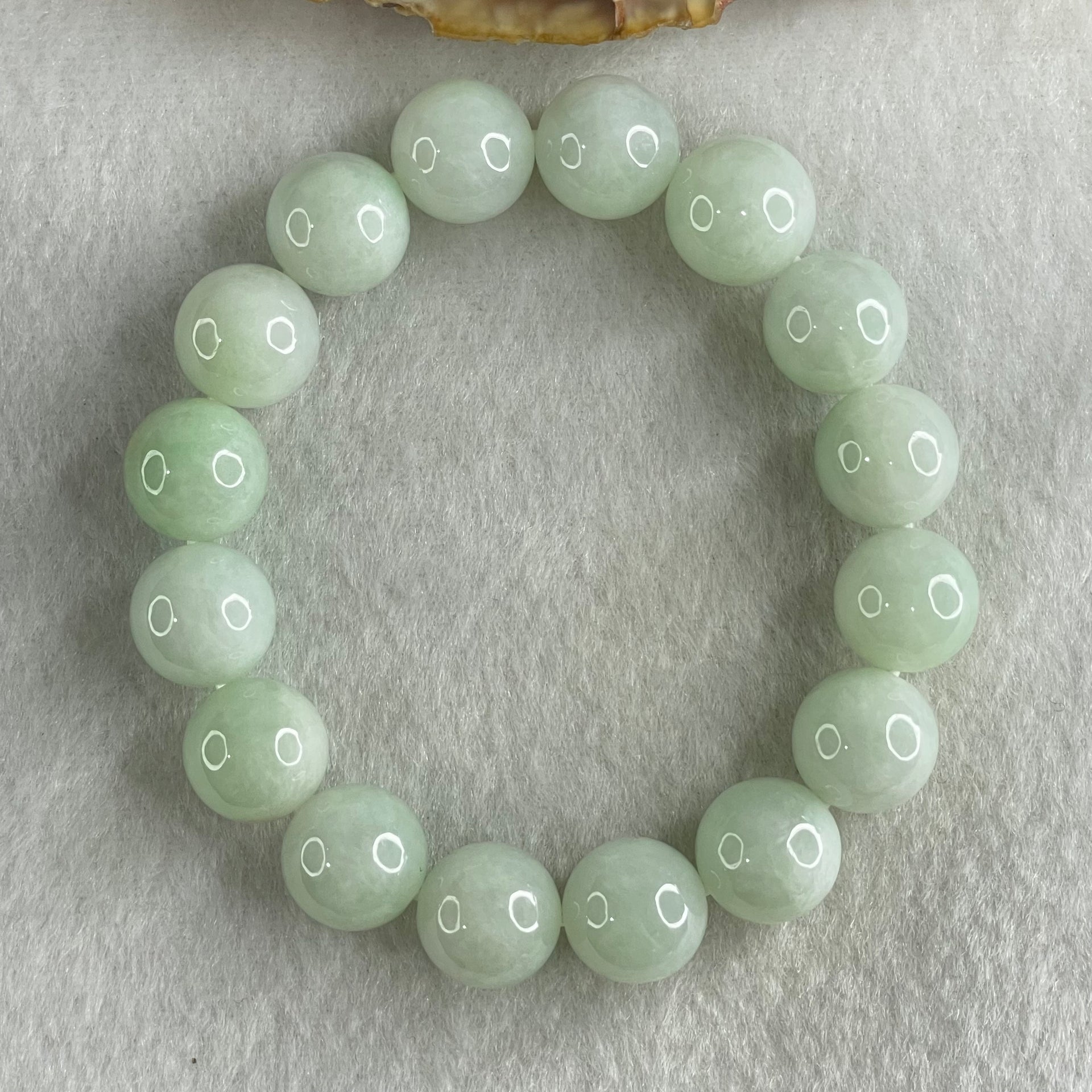 Type A Light Green Jadeite Beads Bracelet 48.85g 15cm 12.6mm 16 Beads - Huangs Jadeite and Jewelry Pte Ltd