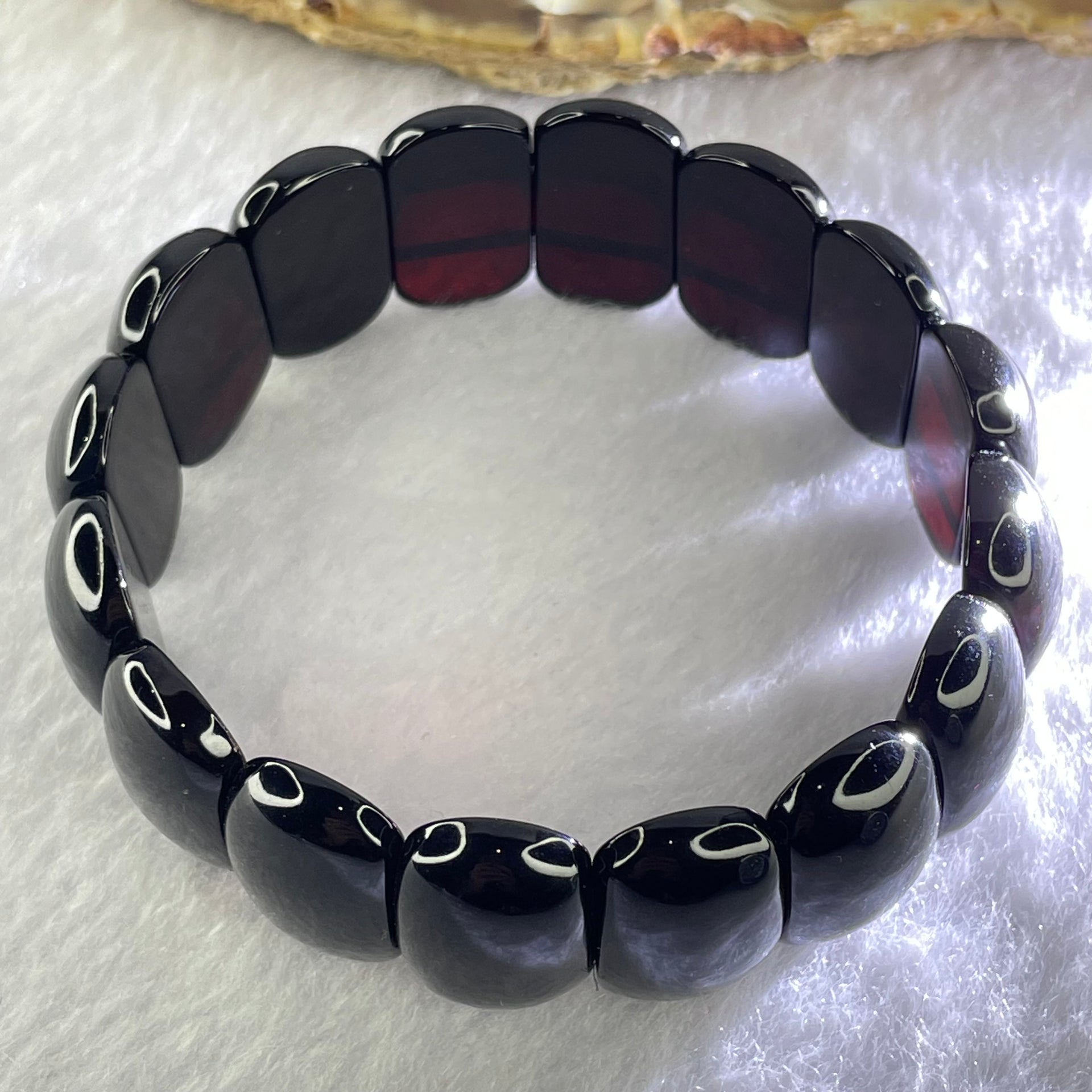 Natural Black Gold King Amber Beads Bracelet 天然黑金王琥珀手链 17.37g 17cm 20.5 by 11.9 by 6.5mm 16pcs - Huangs Jadeite and Jewelry Pte Ltd