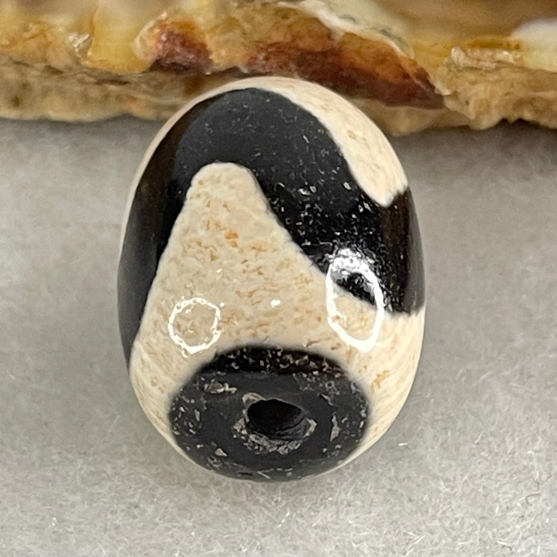 Natural Powerful Tibetan Old Oily Agate Tiger Tooth Daluo Dzi Bead Heavenly Master (Tian Zhu) 虎呀天诛 4.73g 17.7 by 13.2mm - Huangs Jadeite and Jewelry Pte Ltd