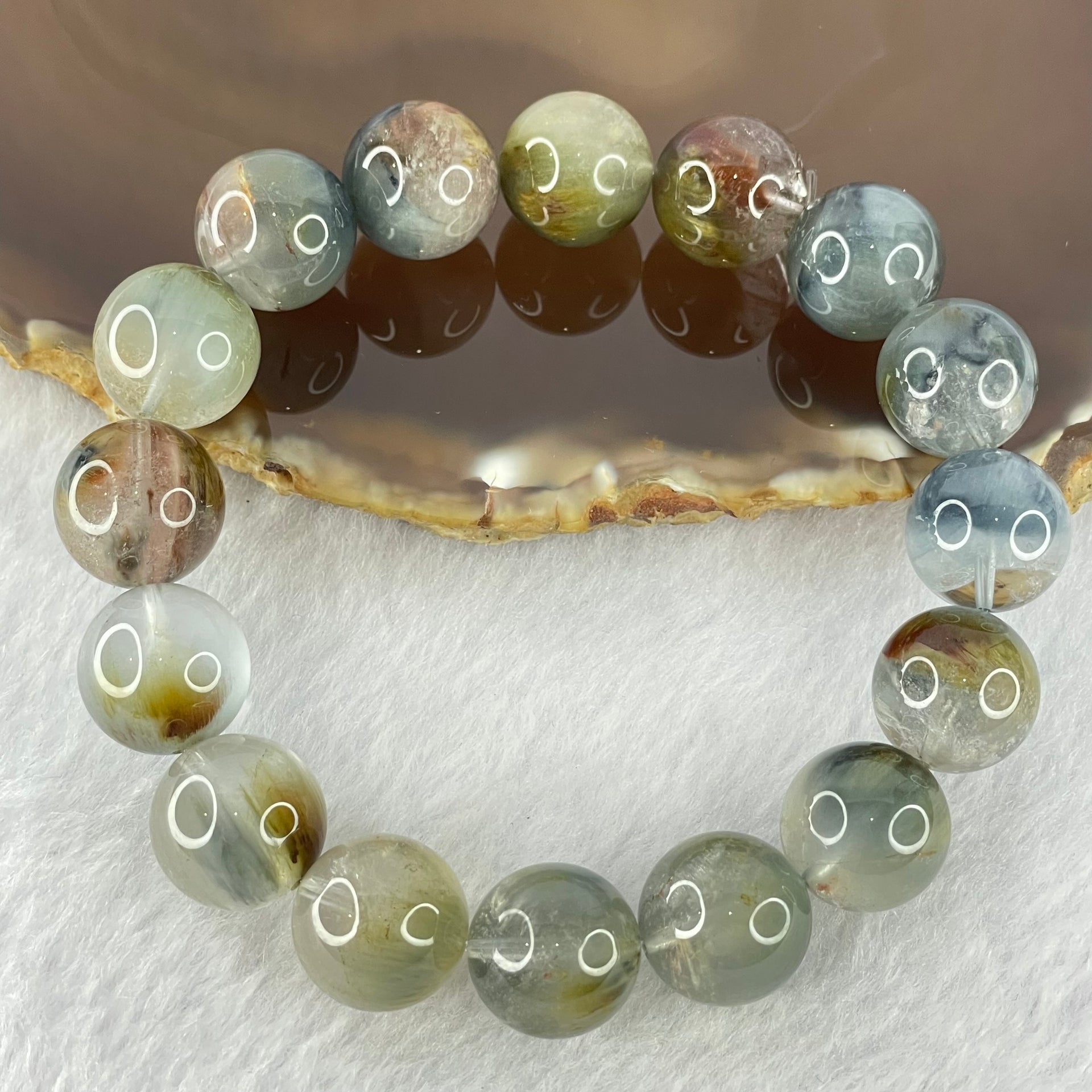 Natural Blue Rutilated Quartz Bracelet 天然蓝兔毛手链 56.65g 19cm 13.8mm 16 Beads - Huangs Jadeite and Jewelry Pte Ltd