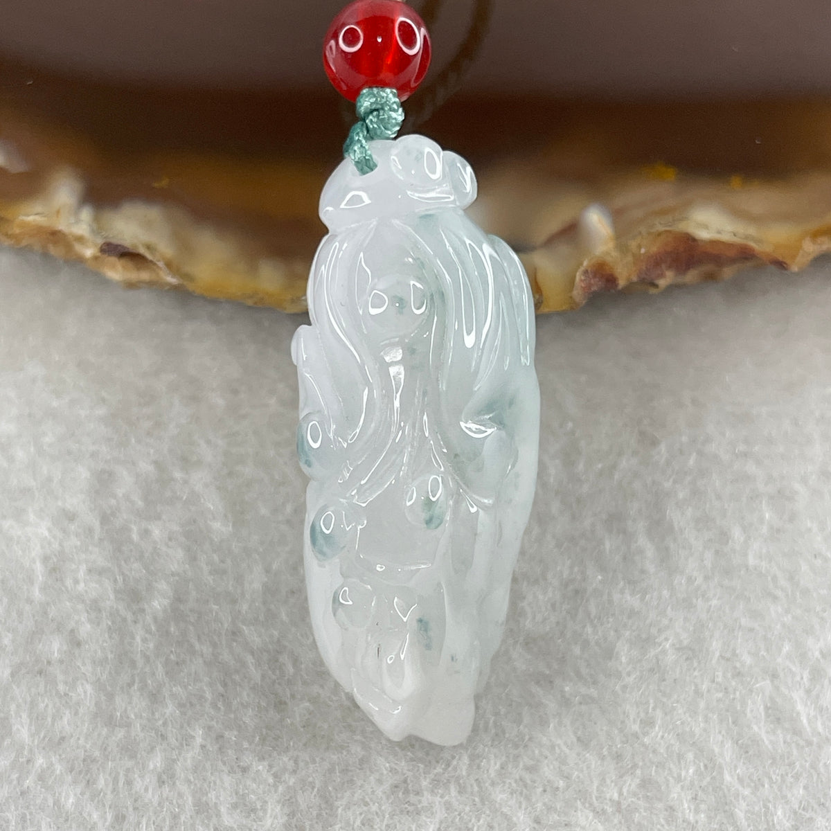 Natural Type A Faint Lavender with Blue Spot Jadeite Cabbage Pendant | Hundred Wealth & Abundance Talisman (8.94g | 33.5 x 12.9 x 12.0mm) - Huangs Jadeite and Jewelry Pte Ltd