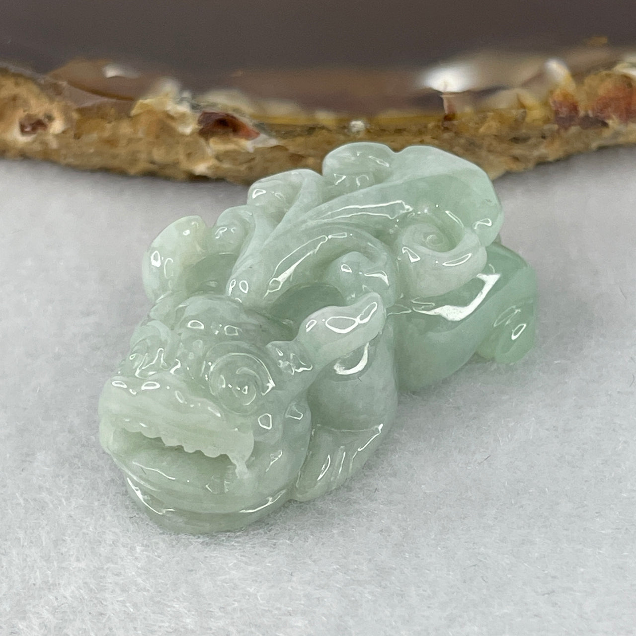 Natural Type A Light Blueish Green Jadeite Pixiu Pendant | 100% Untreated Hand-Carved Pi Yao Wealth Beast | Solid Fei Cui Jade Pendant (18.34g | 35.0 × 19.4 × 13.5mm)