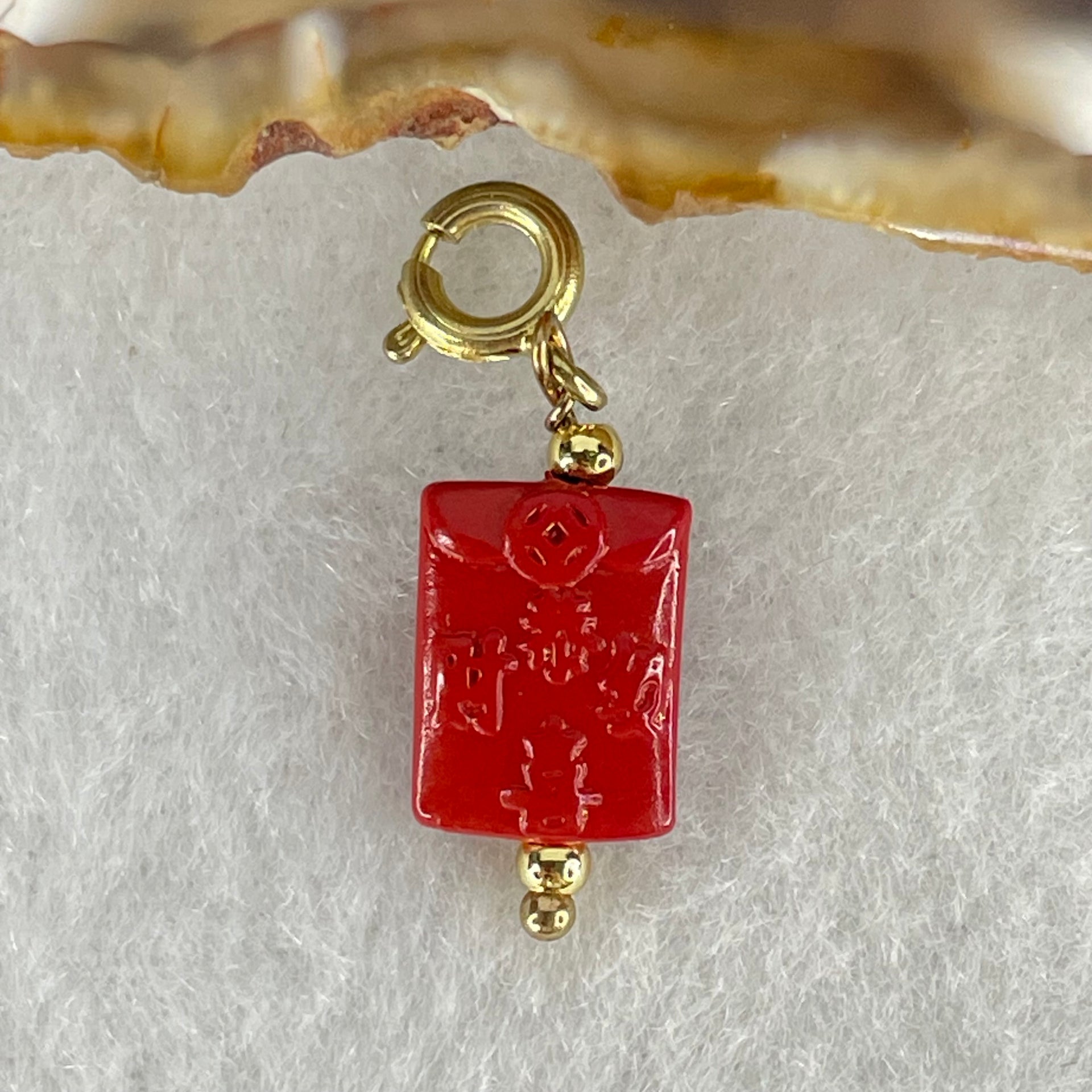Natural Red Cinnabar Fu Blessing Charm 1.20g 12.2 by 8.8 by 3.9mm - Huangs Jadeite and Jewelry Pte Ltd