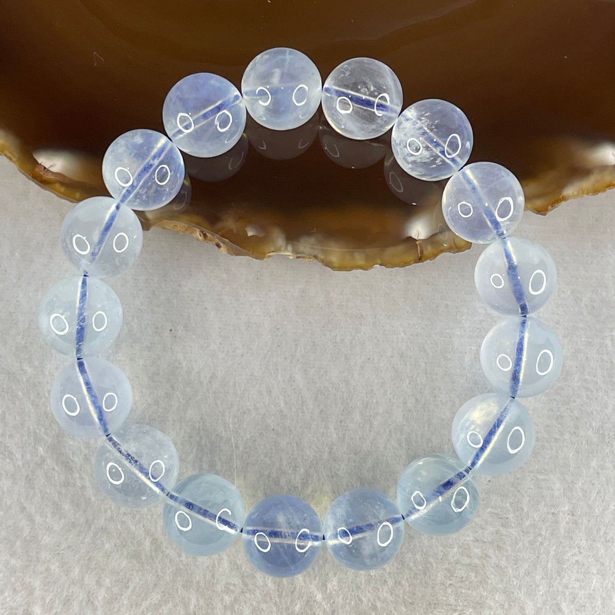 Certified Natural Average Grade Aquamarine Beads Bracelet | 17cm Strand of 17 Beads 12.8mm Gem Beads (46.78g | Serene Calm, Fluid Communication & Water Element Energy Shield)