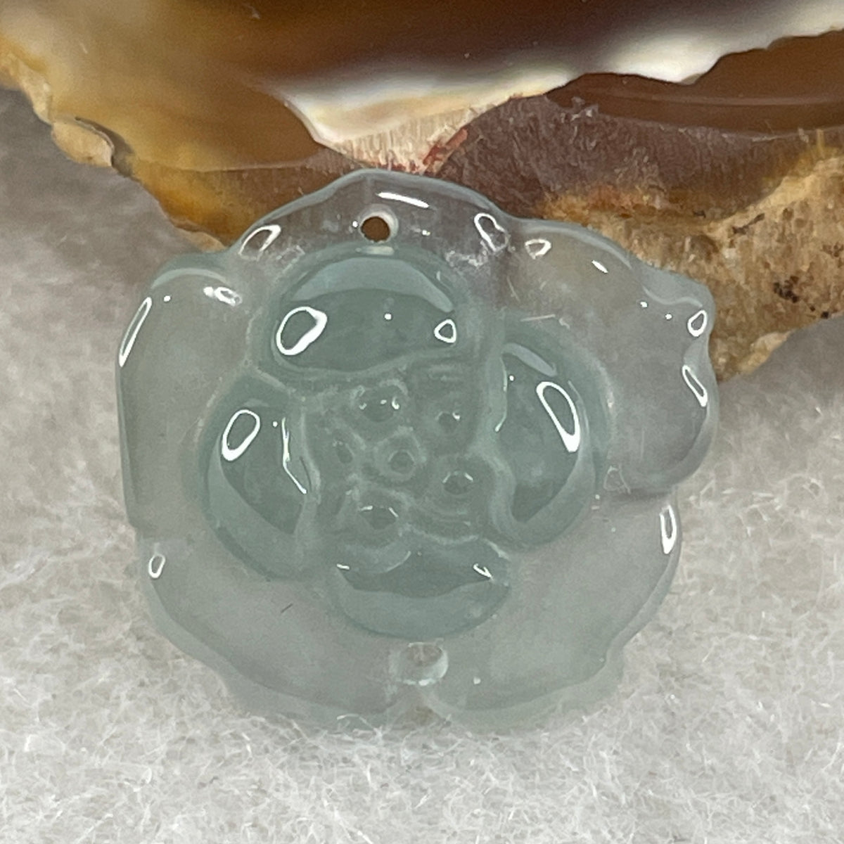 Natural Type A Greyish Green Jadeite Lotus Flower Pendant | Bloom Purity, Grounding & Serenity Talisman (1.20g | 14.8 x 13.7 x 4.1mm) - Huangs Jadeite and Jewelry Pte Ltd