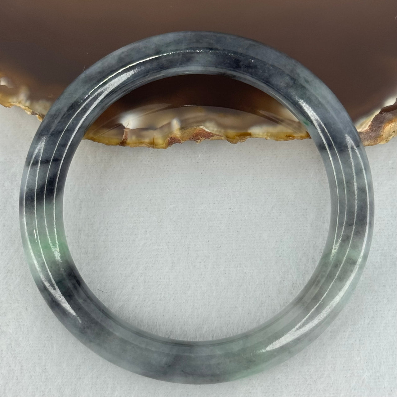Type A Faint Green and Greyish Black Piao Hua Jadeite Bangle Internal Diameter 50.9mm 35.22g 8.6 by 8.4mm (Very Slight Internal Lines) - Huangs Jadeite and Jewelry Pte Ltd